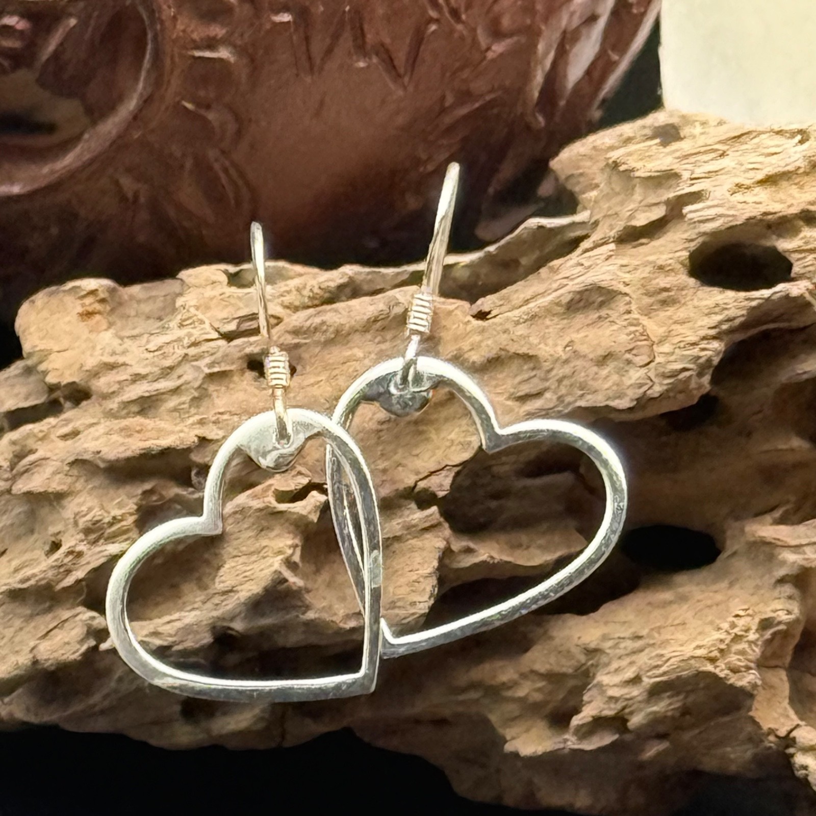 Vintage Sterling Silver Open Heart Dangle Earrings 925 Minimalist Romantic Gift