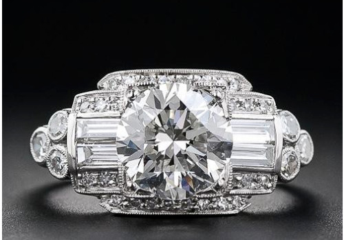 Art Deco Style Old European Lab Created Diamond Wedding 14K White Gold FN Ring