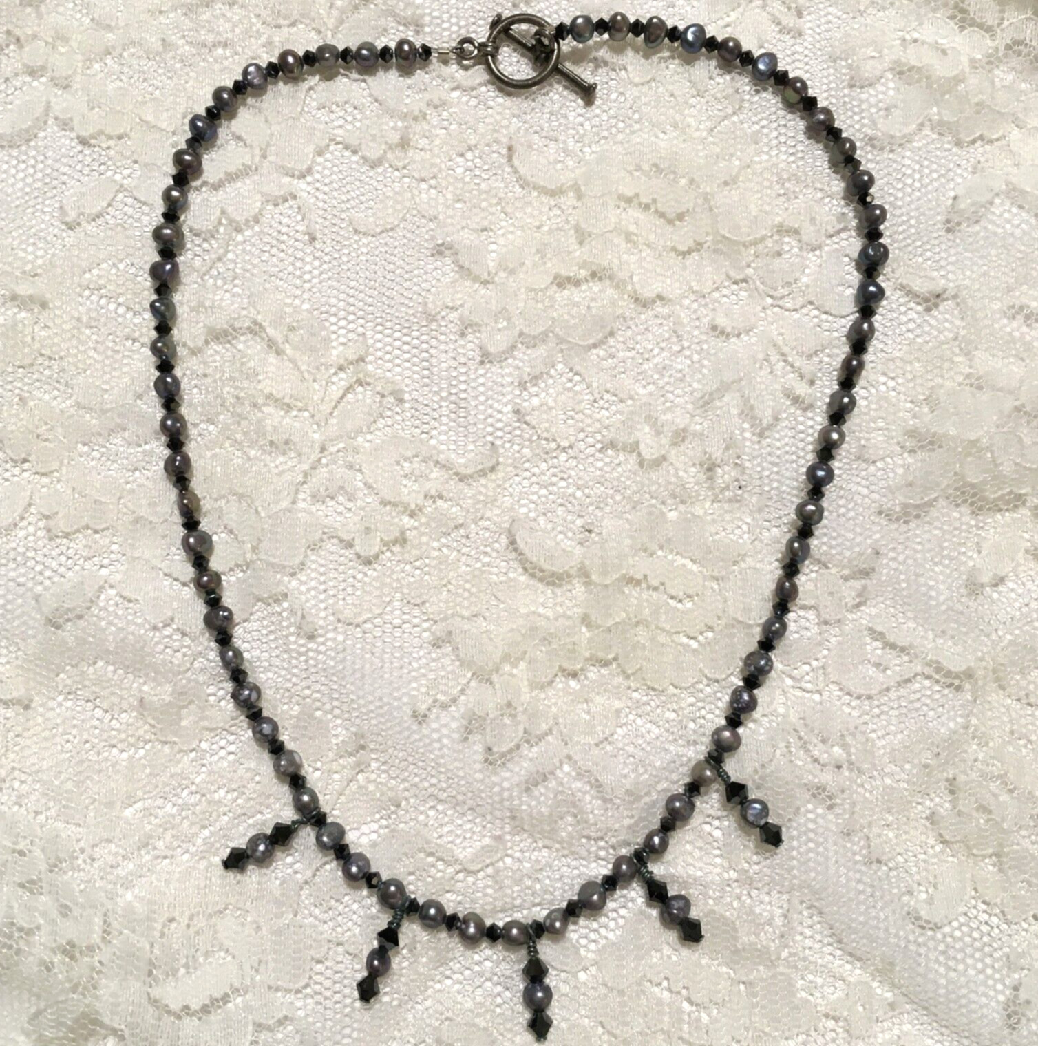 Vintage Freshwater Pearl Necklace Sterling Silver Toggle Clasp Gray Dainty