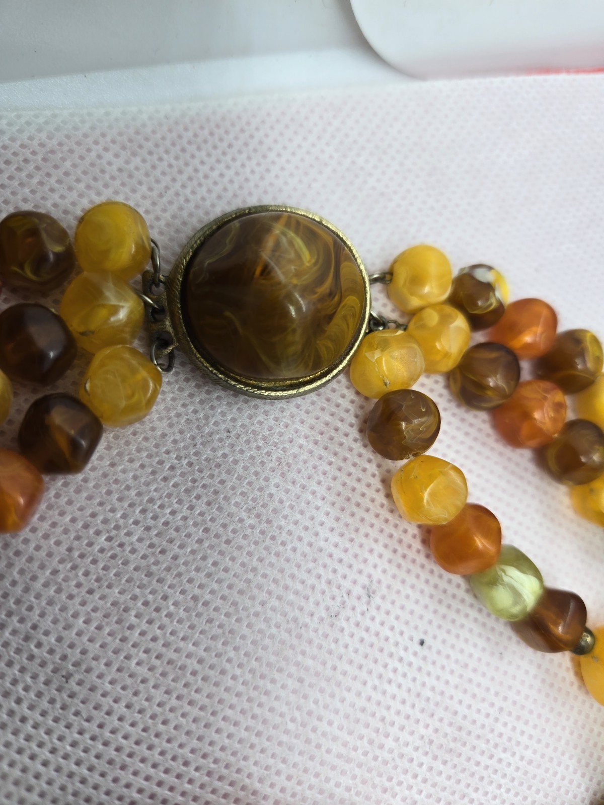 Vintage Swirl Plastic Triple Strand Necklace- great colors
