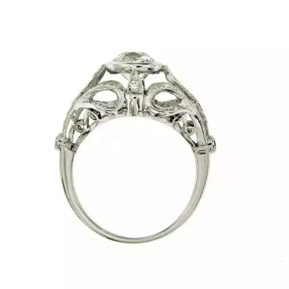 Art Deco Style Lab Created Diamond Engagement & Wedding Ring 14k White Gold FN
