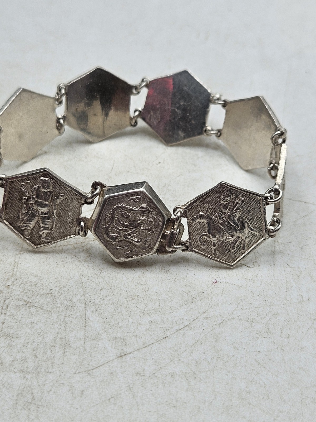 Vintage China Export Sterling Silver Panel Bracelet. Signed China, Sterling,