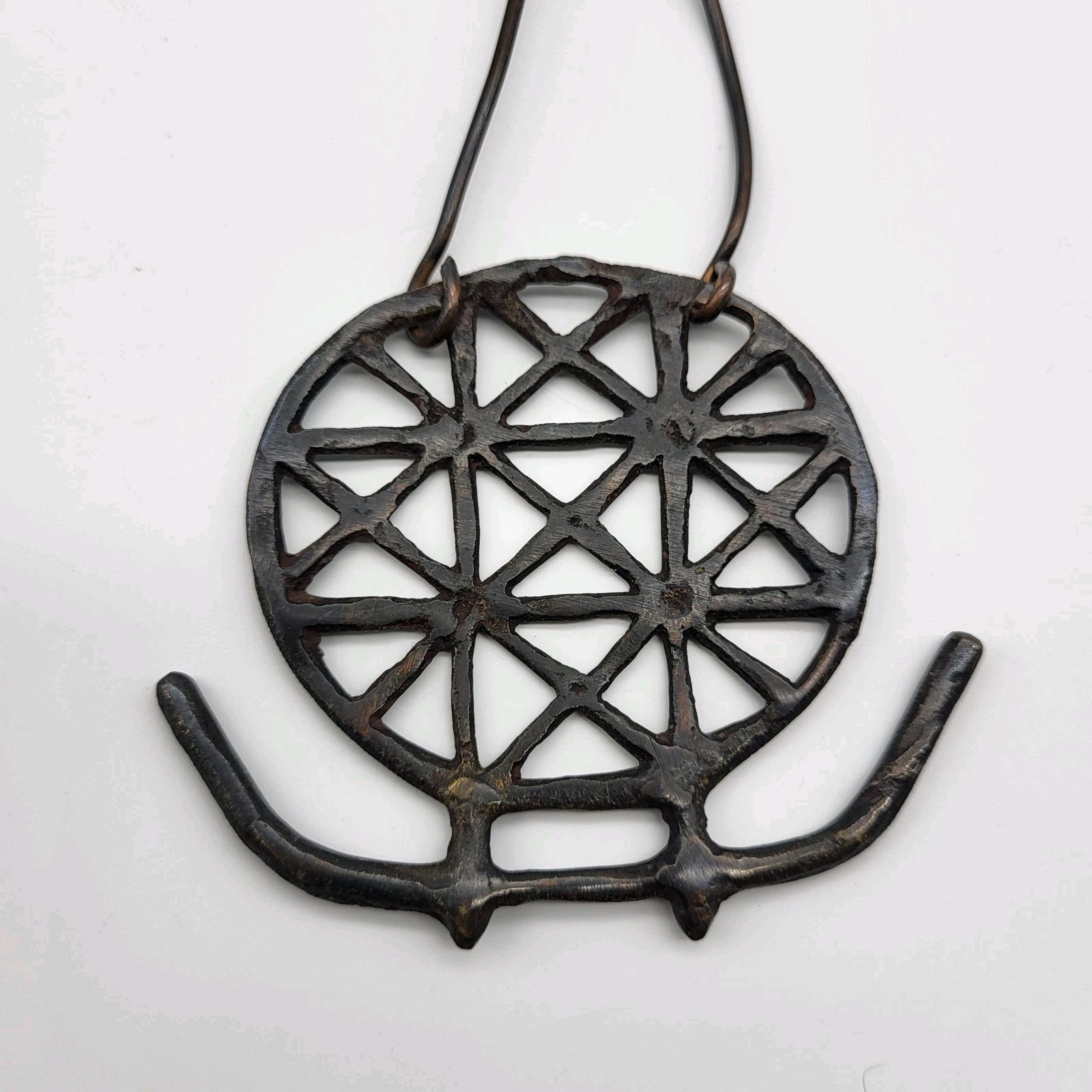 Antique Wrought Iron Artisan Necklace Bold Geometric Estate