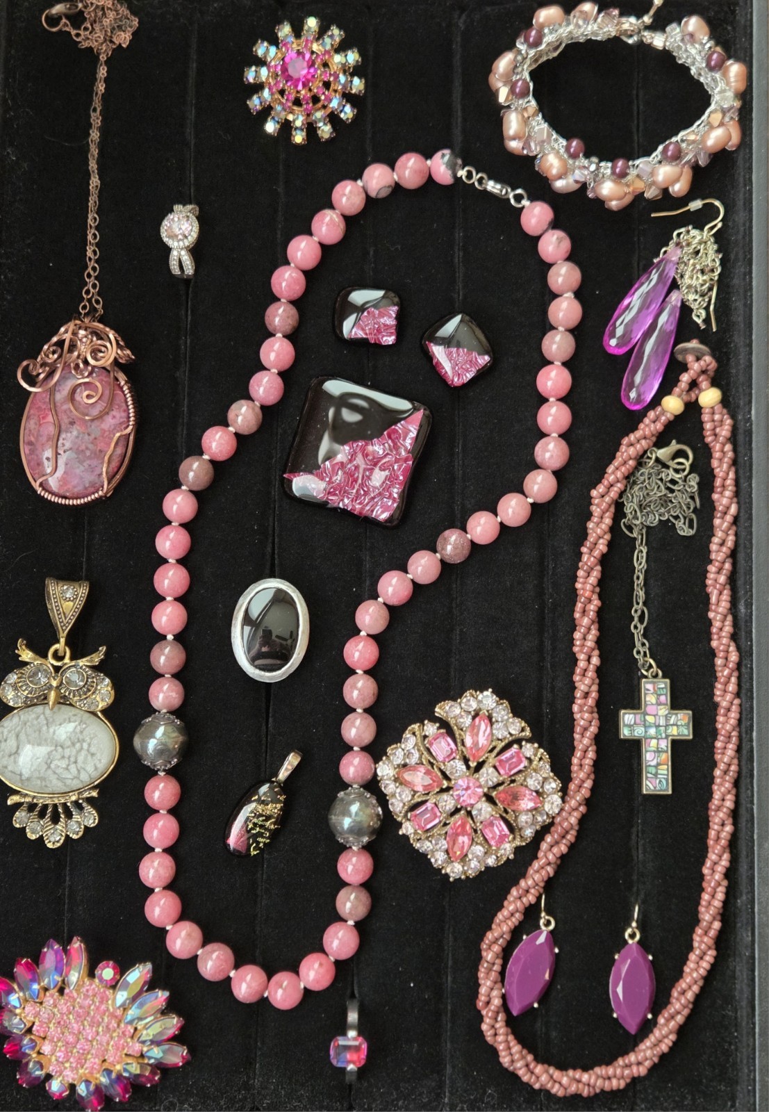 Vintage To Now Necklace Bracelet Brooch Earring Lot Mauve Purple Pink