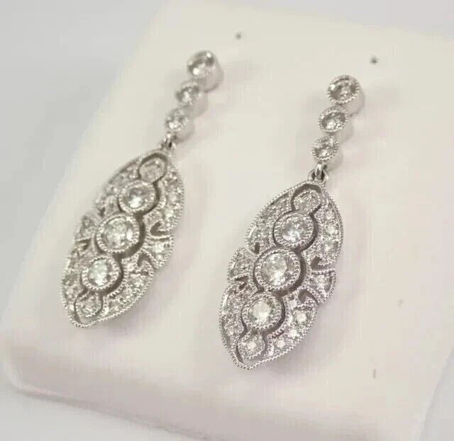 2Ct Art Deco Style Round Diamond Anniversary Wedding 14k White Gold FN Earrings
