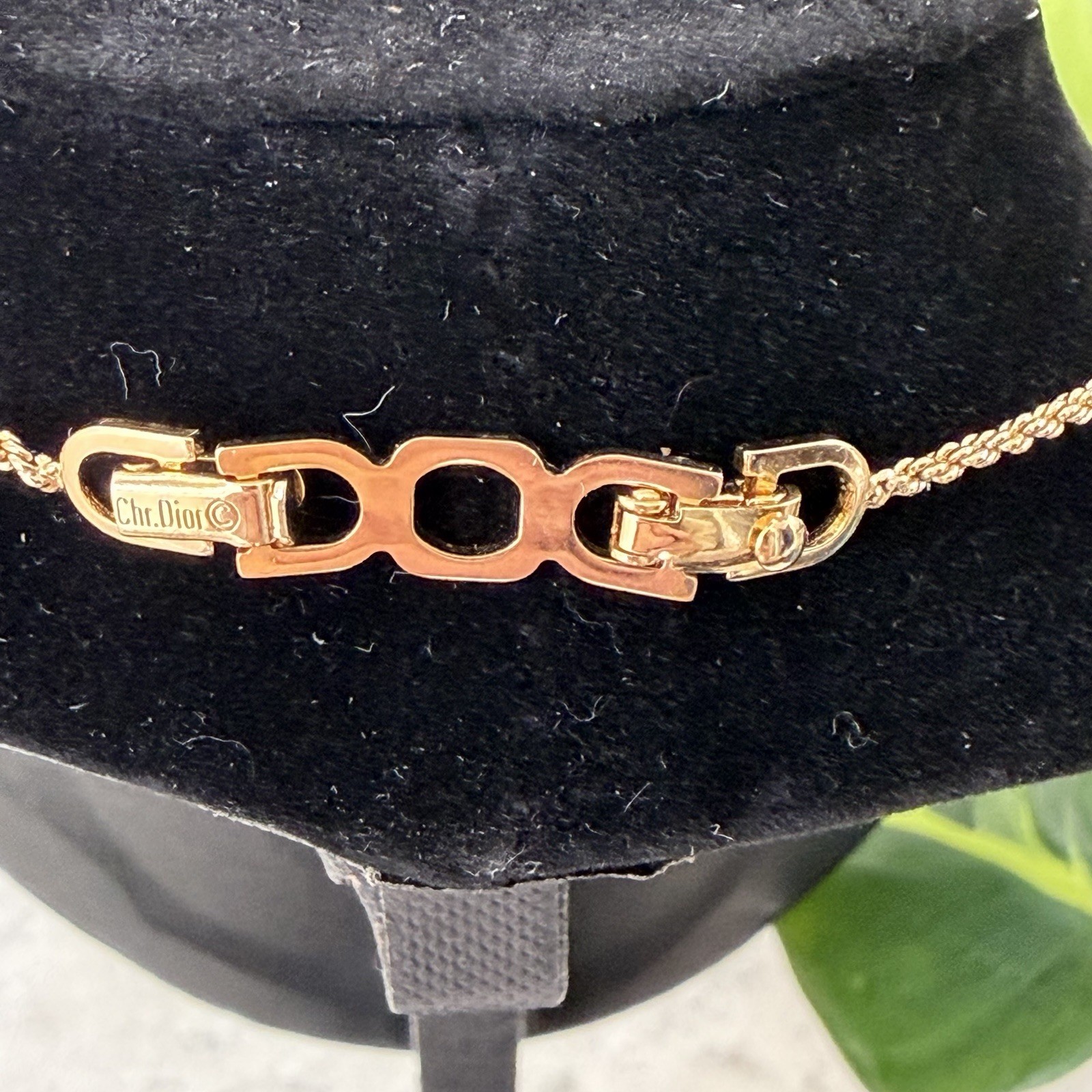 Christian Dior Vintage Necklace Pave Rhinestone Enamel Crescent Gold Plate 16”