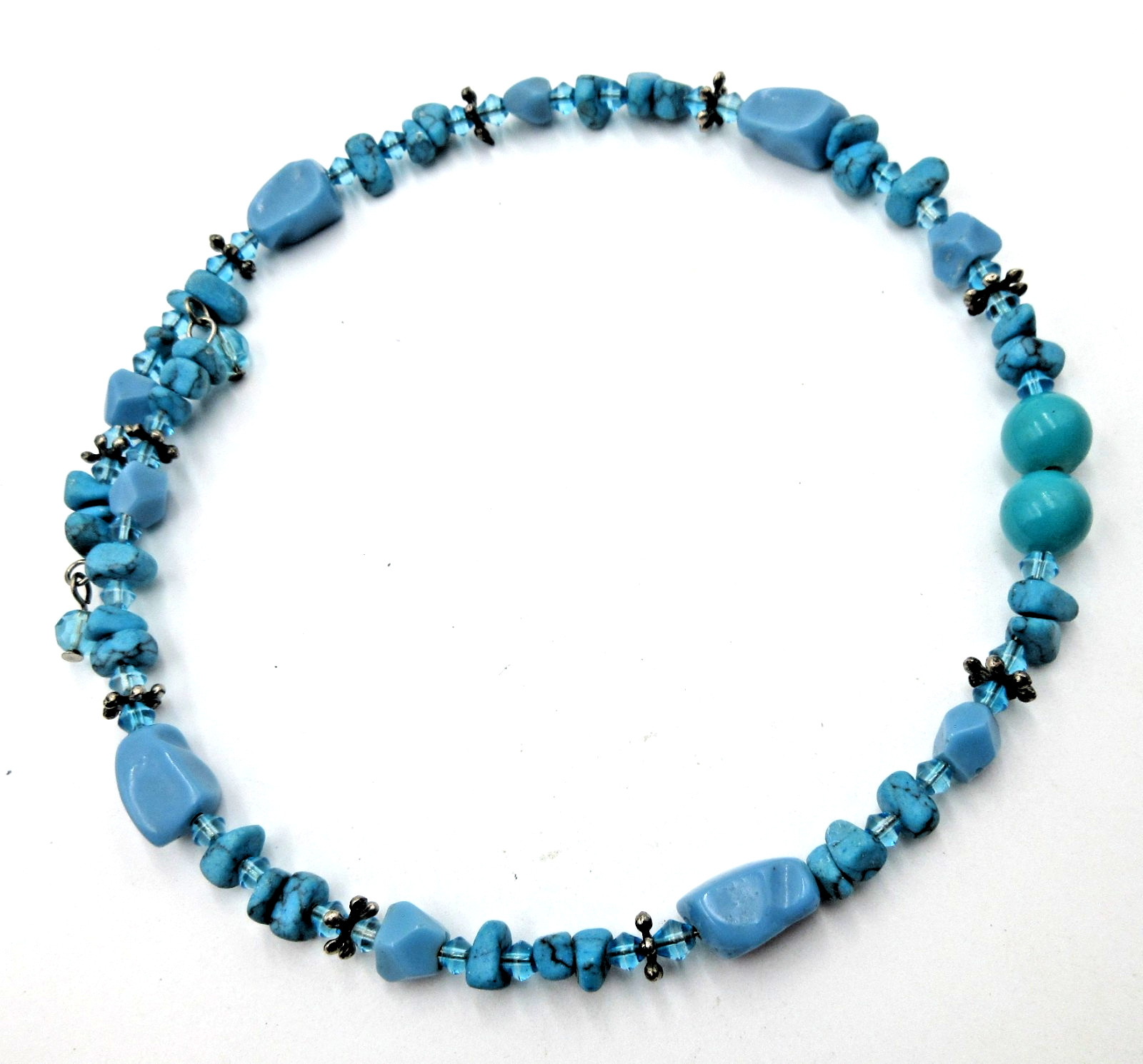 VTG? MODERN CHOKER COLLAR TURQUOISE BLU COLOR silver tone flower spacer Necklace