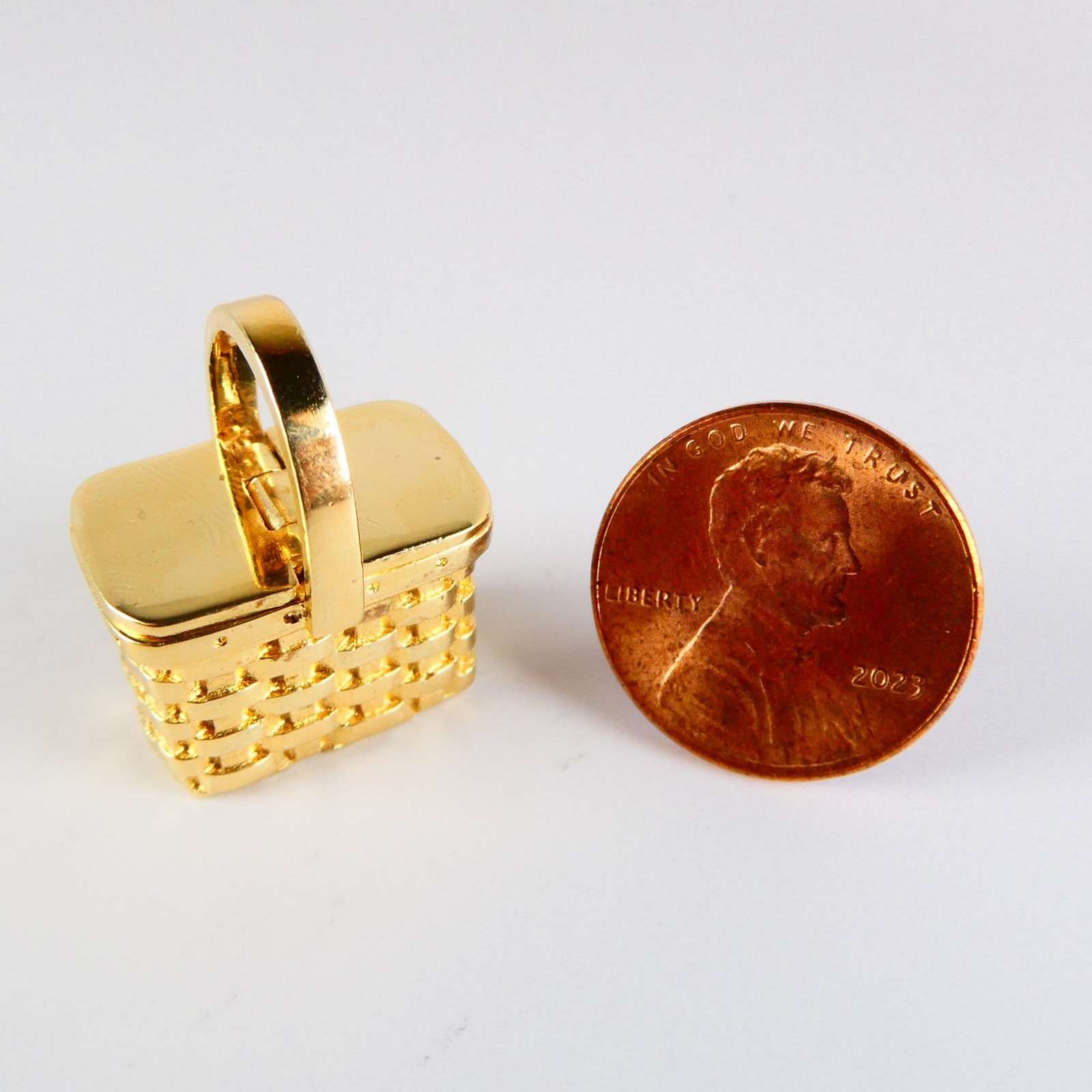 Gold Vermeil over Sterling Silver Picnic Basket Pendant Movable Brown County