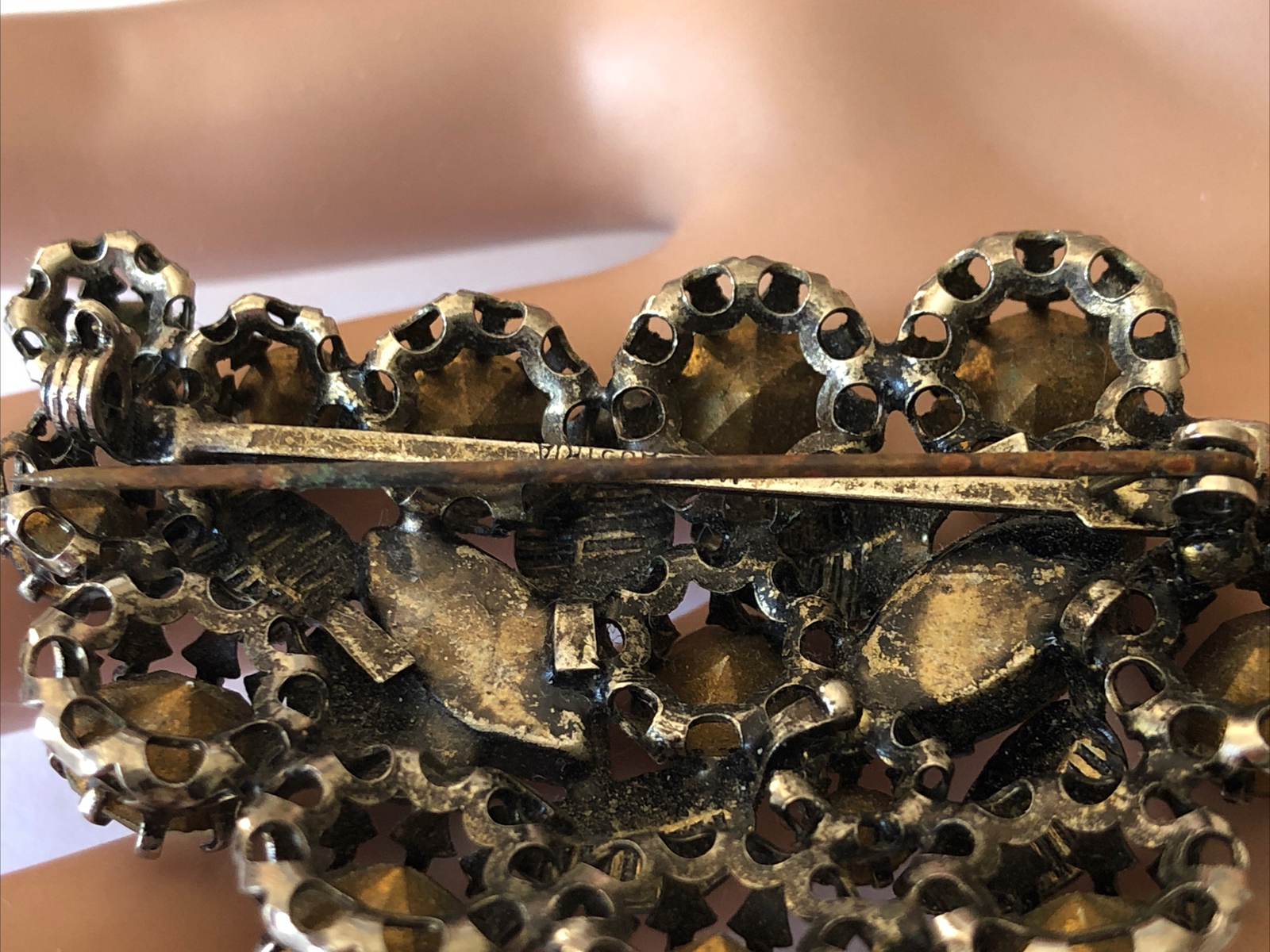 Antique Made in Australia Topaz Crystral Leaf Pin Brooch