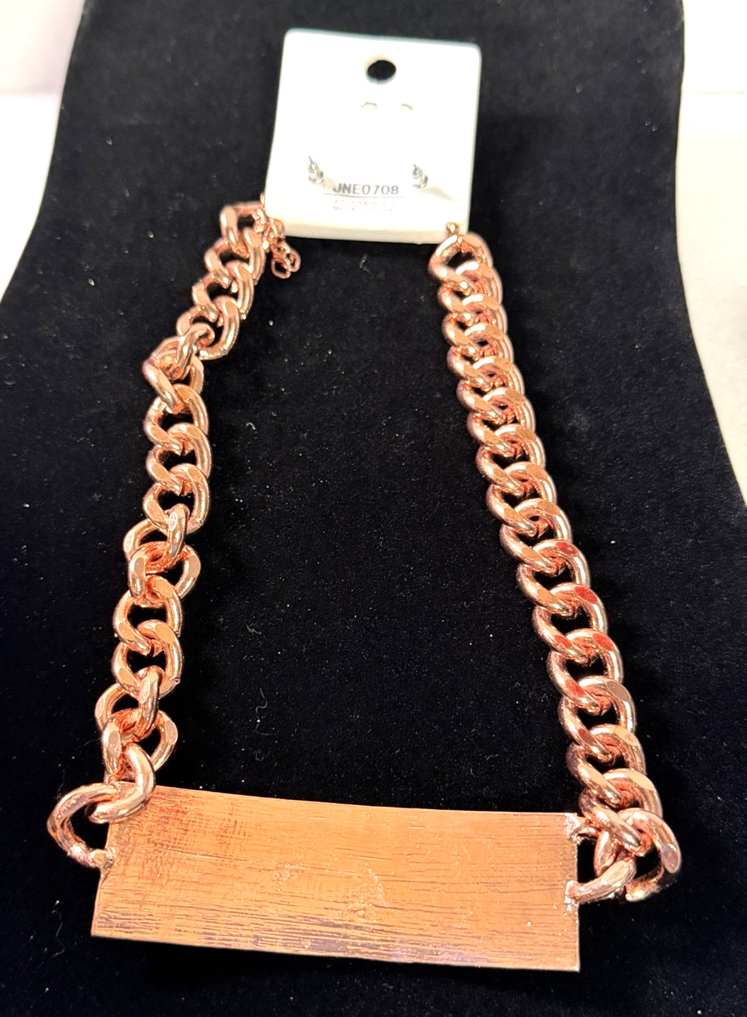 NENA Rose Gold-Tone Cuban Link Chain LOVE Plate Choker Necklace & Earrings Set