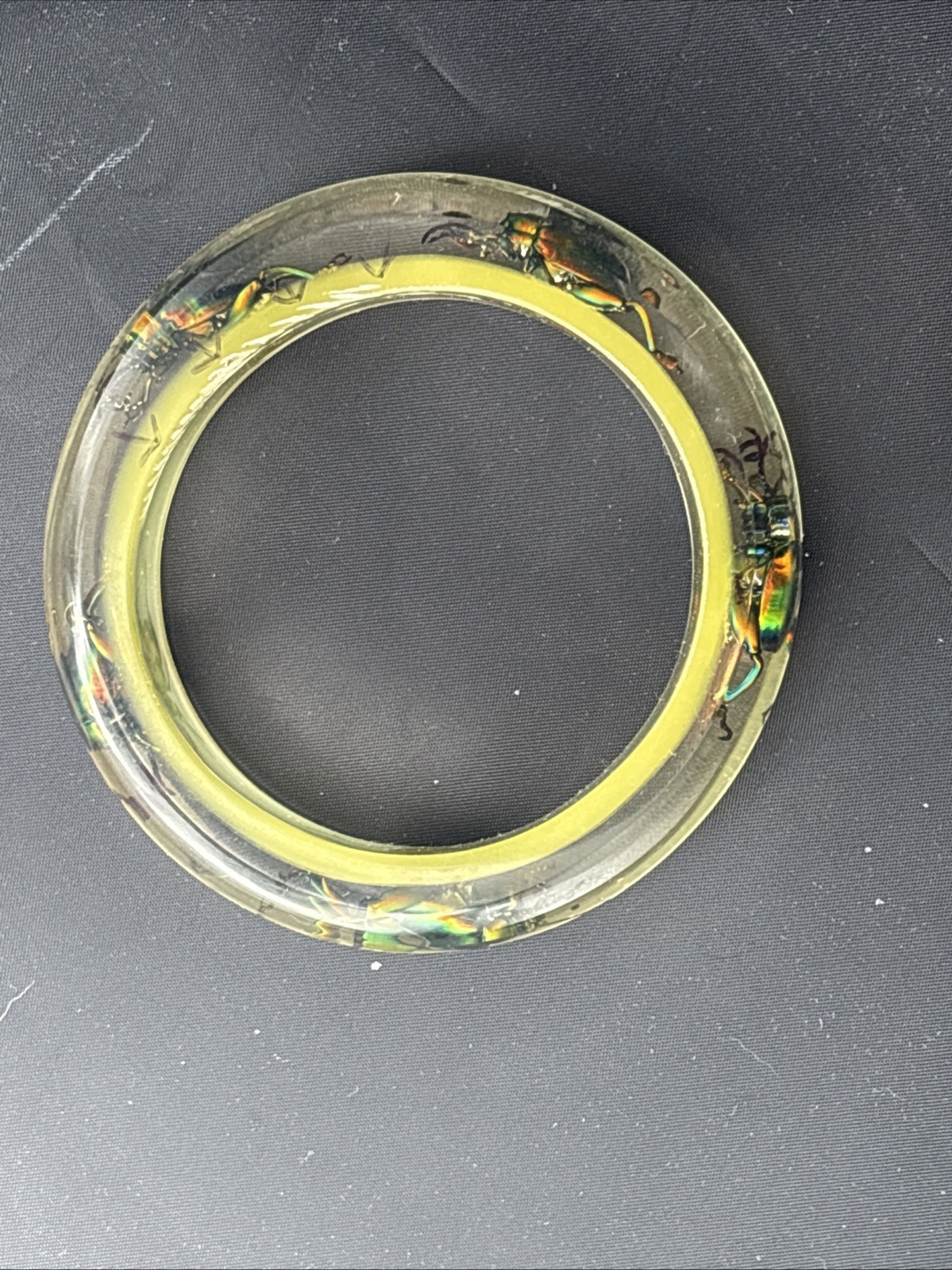 Clear Soft Yellow Vtg Beetle Bracelet Translucent Resin,,1960s, NOS(#10)