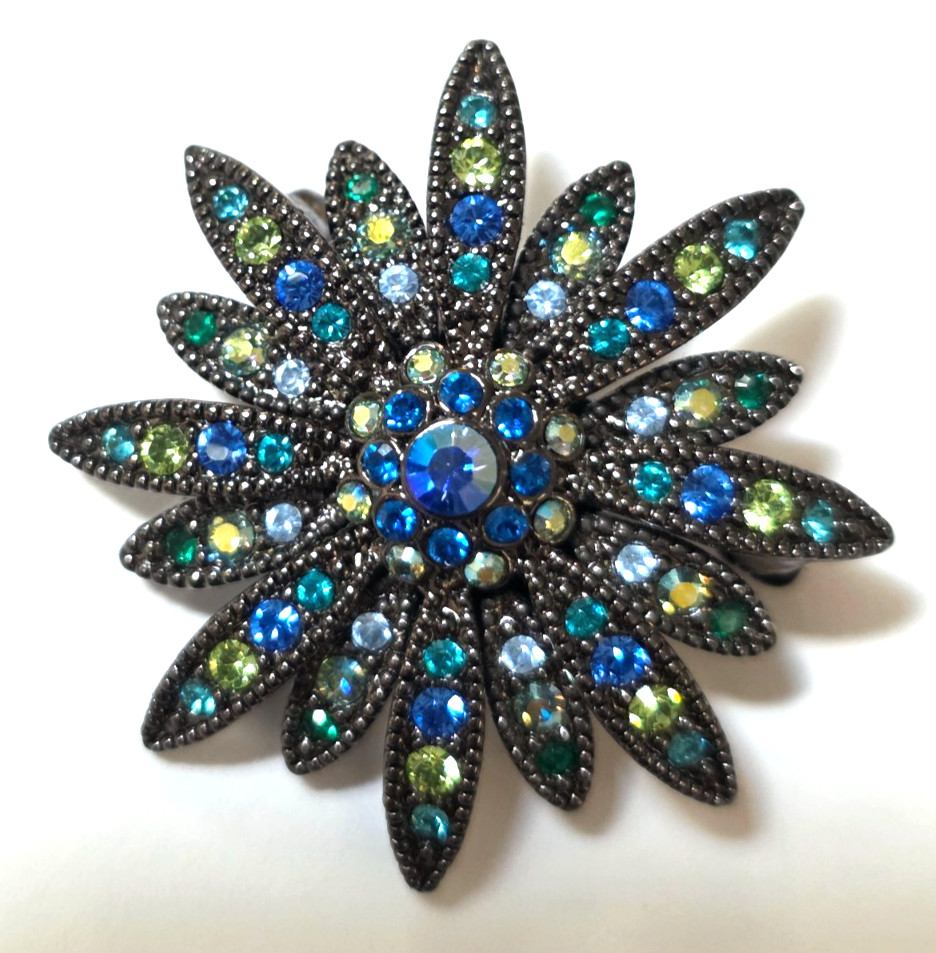 4 piece Joan Rivers Swarovski Crystals & Enamel Blue Flowers Brooch earrings pin