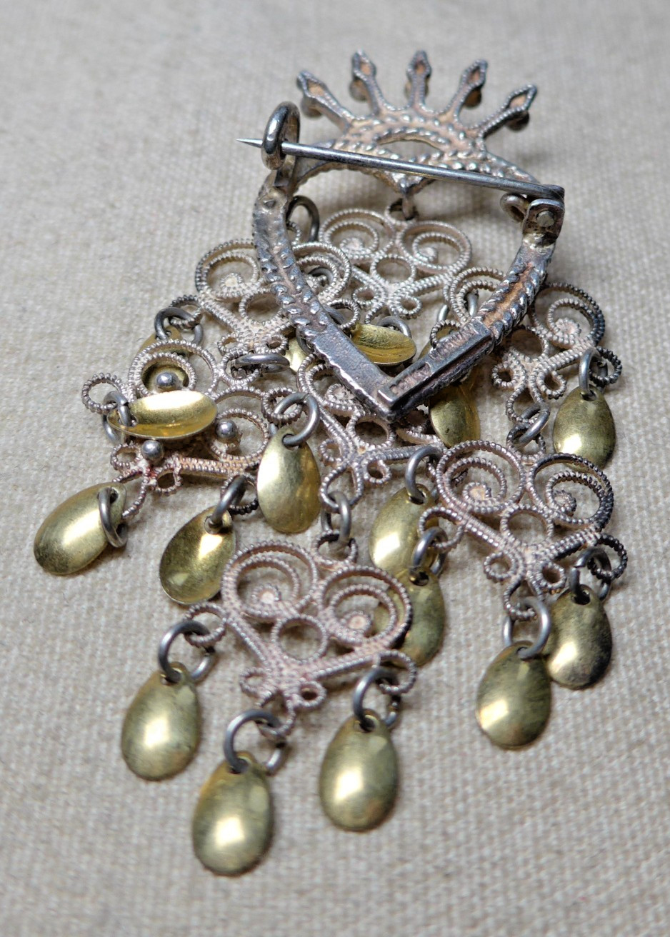 Vintage Sterling Traditional Norwegian Solje Brooch with Crown 2.75″