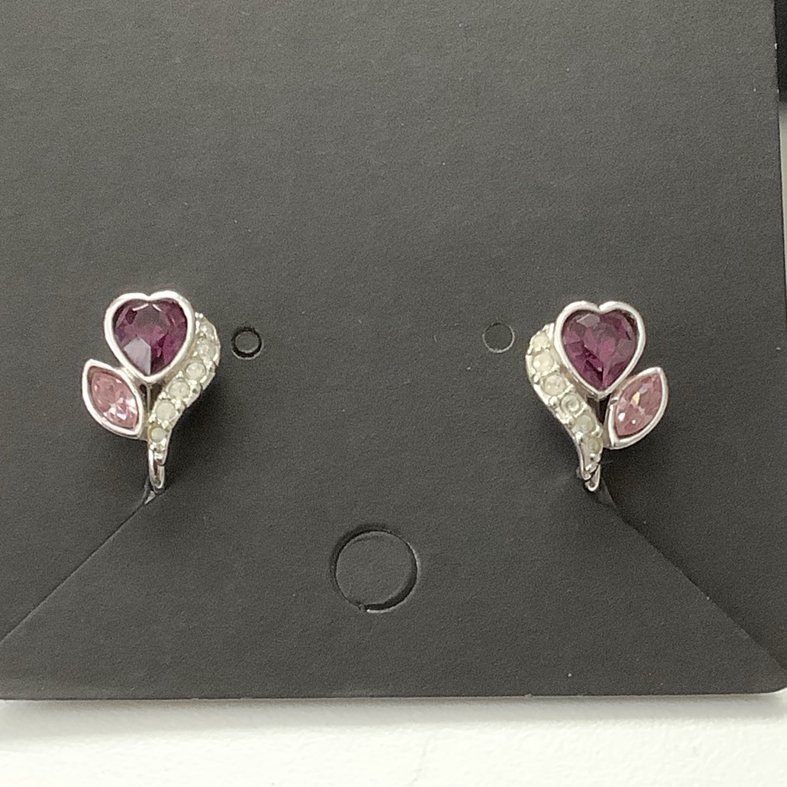 Vintage Pink Heart Clip On Earrings Signed By Unknown Maker