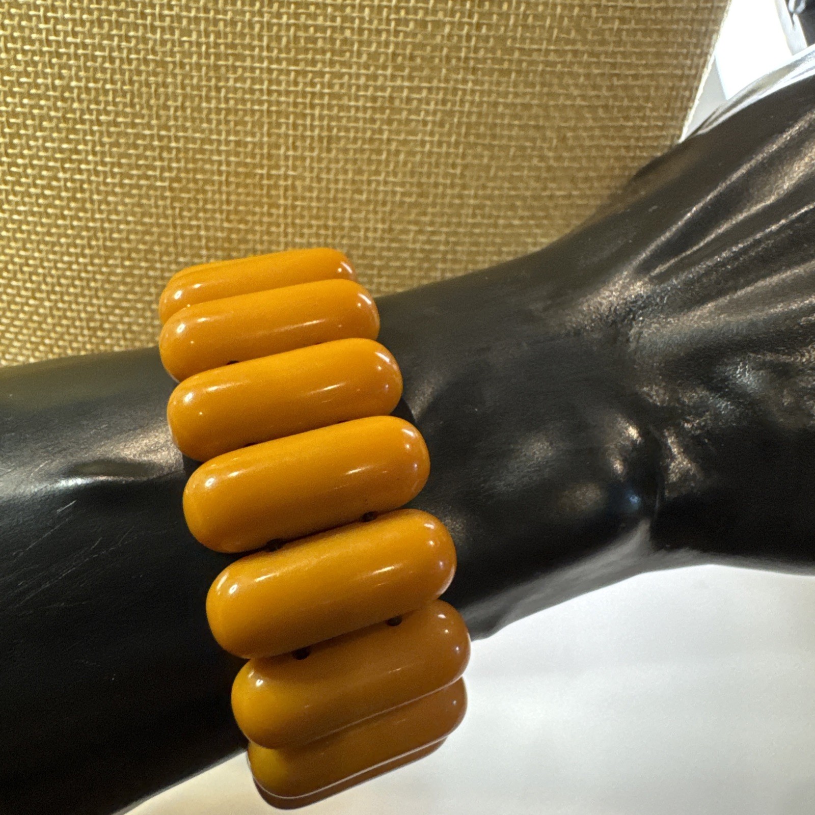 VTG Yellow Butterscotch Bakelite Stretch Bracelet Rockabilly MOD