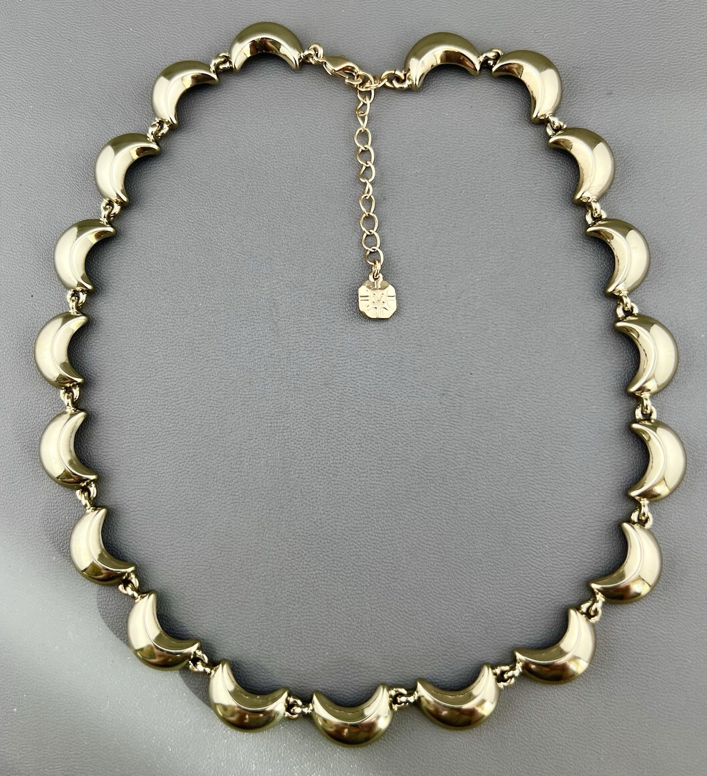 Monet Necklace Crescent Moon Wave Gold Tone Link Signed 16”