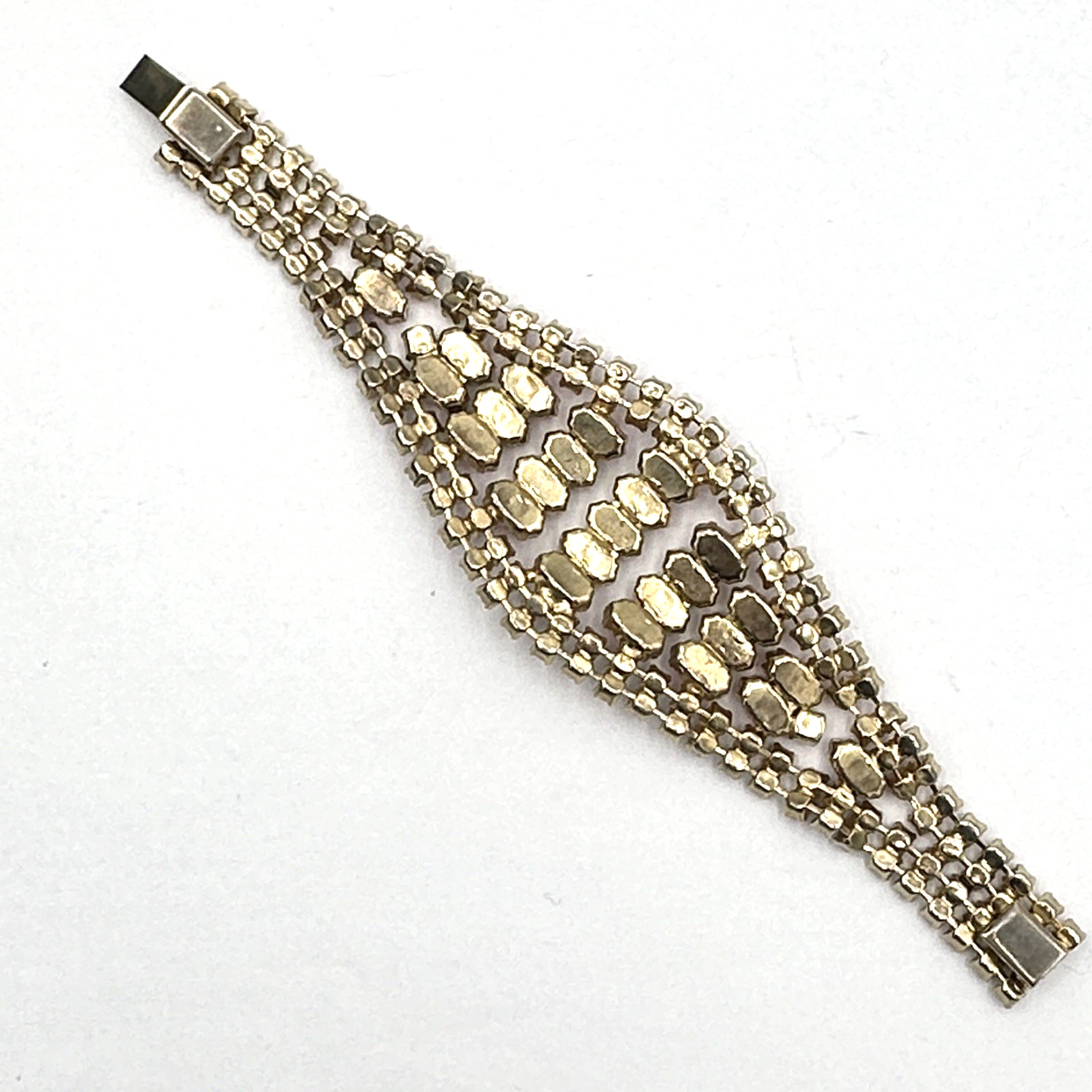 PINK cabochon vintage bracelet – 6.75″ prong-set glass wide pastel – READ
