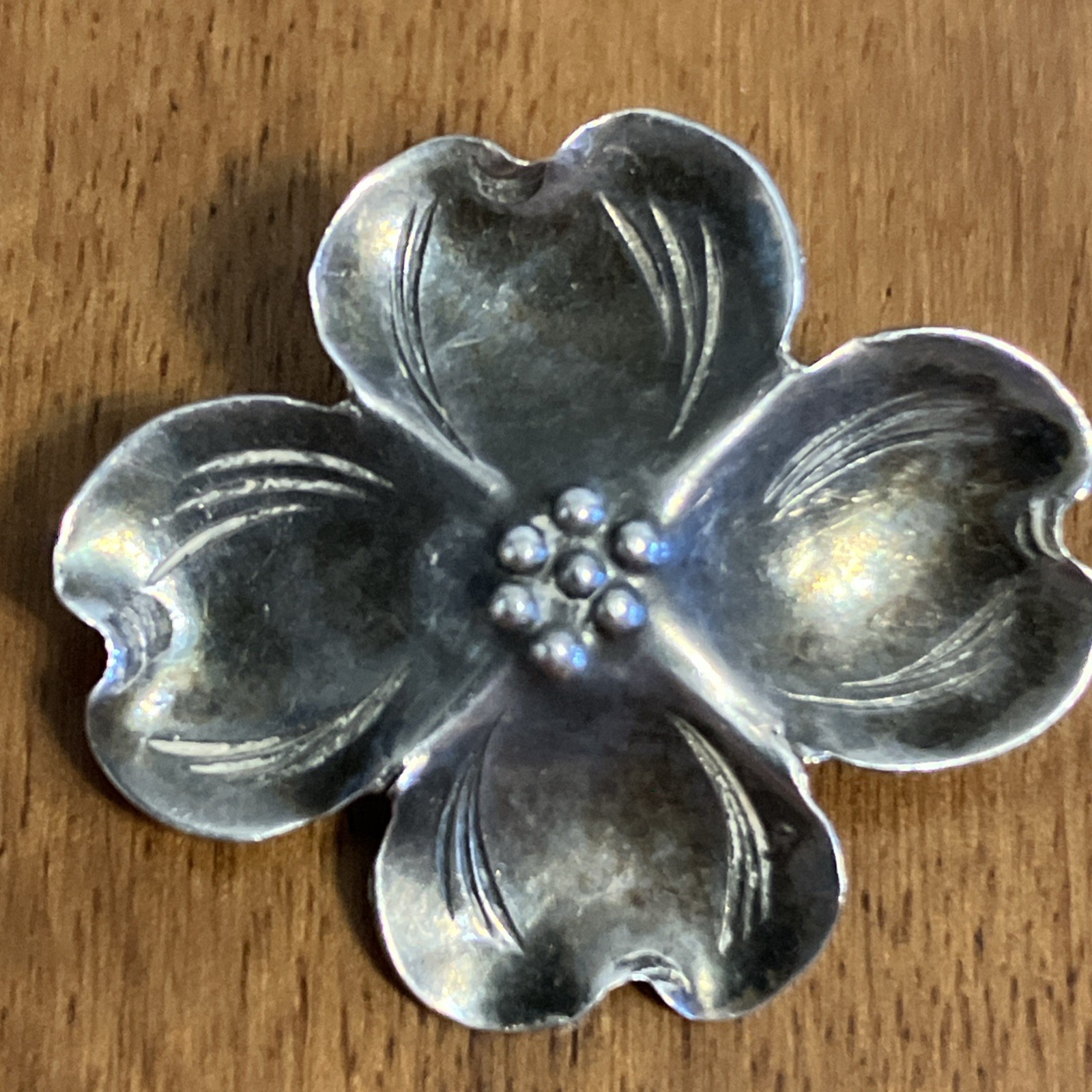 Vintage Stuart Nye Sterling Silver Hand Crafted Dogwood Flower Pin Brooch 1940s