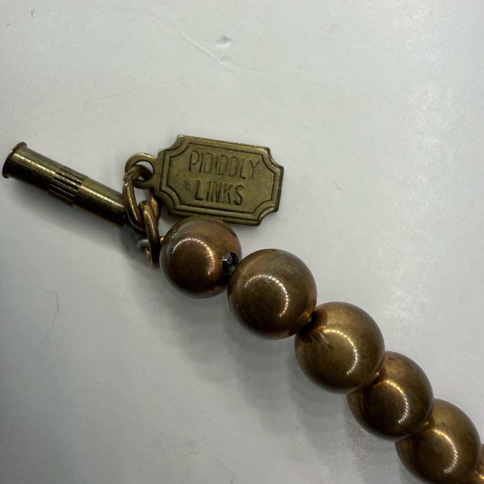 Vintage Pididdly Links Brass Bead Dangling Heart Cherub Key Charm Necklace 20in