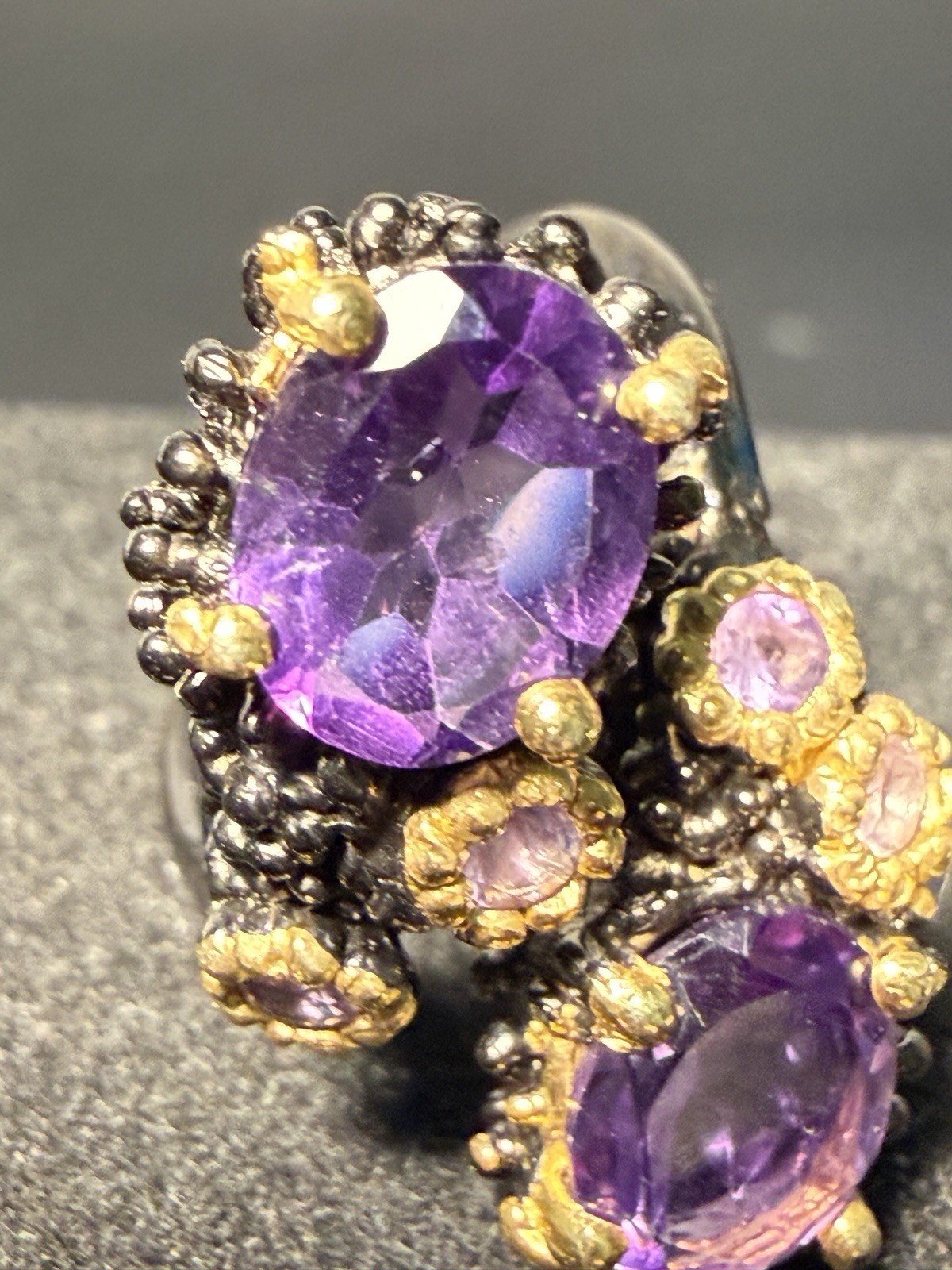Danny Buonomo Artisan 1980s Silver 925 Amethyst Pink Sapphire Ring Sz 7.25