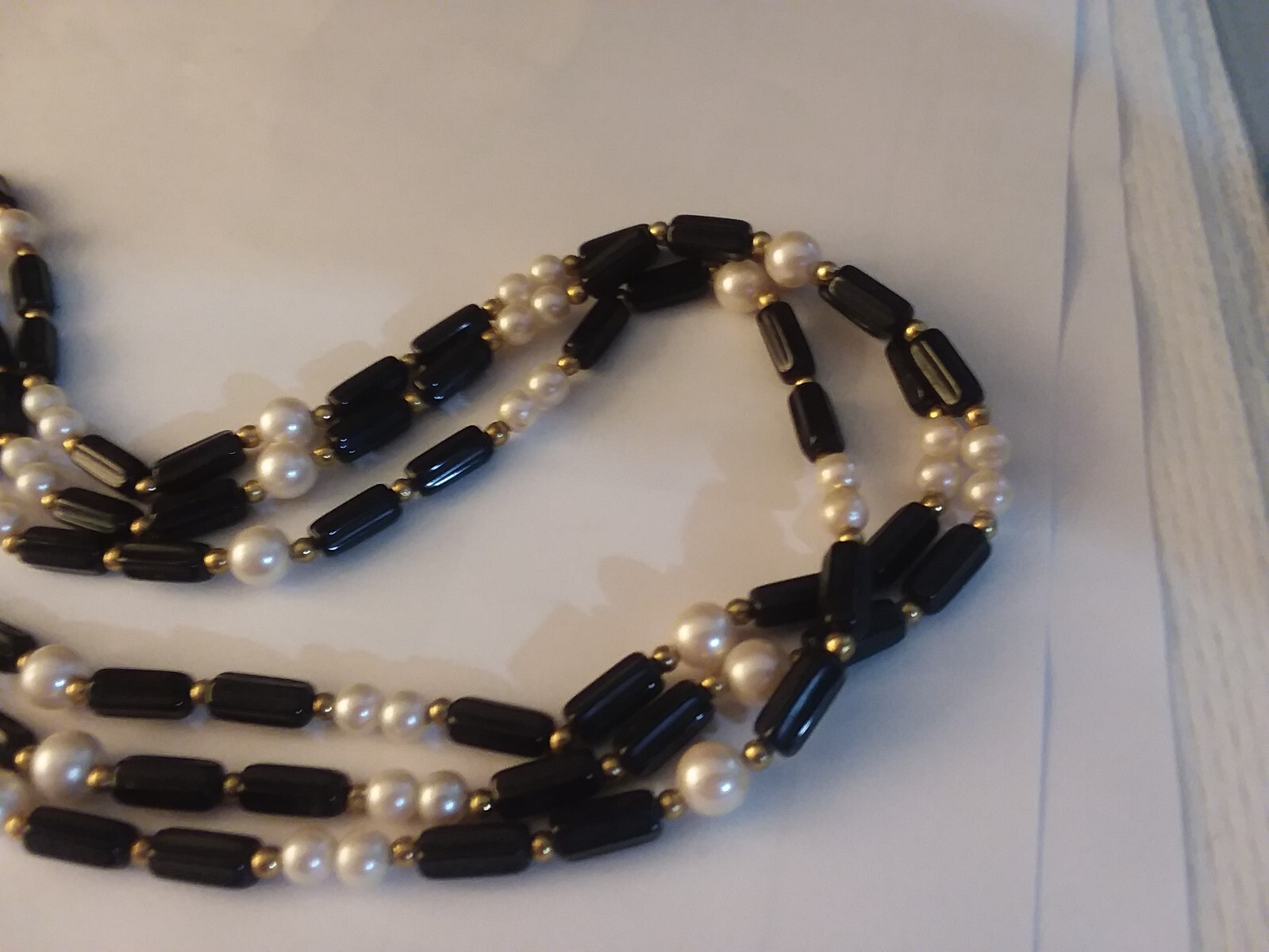 24″ Black and Faux Pearl “TM Trifari” Multiple Strand Necklace 05-01-2024