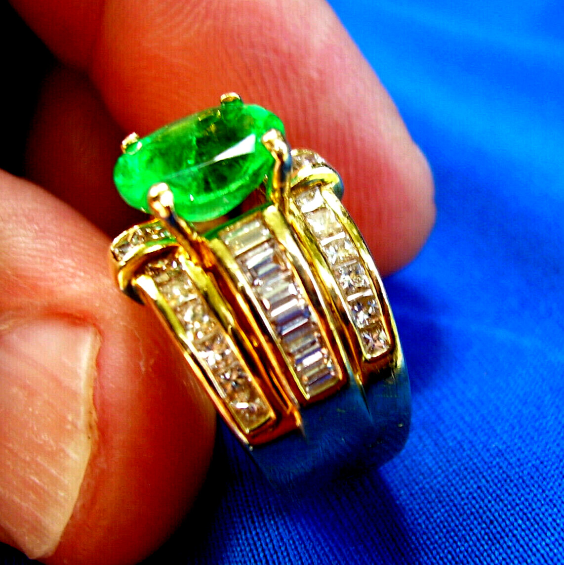 Original EARTH MINED EMERALD DIAMOND Deco Engagement Ring 14K GOLD Solitaire 4ct