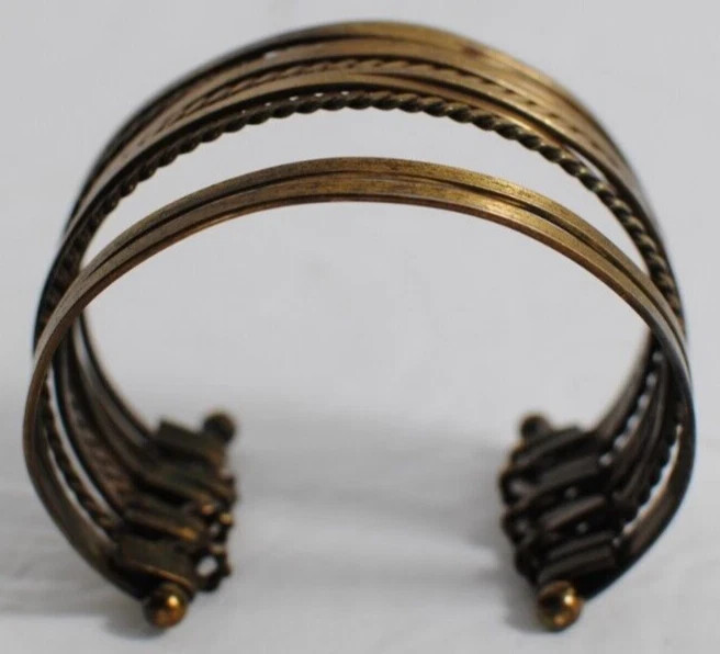 Vintage Cuff Bracelet Eleven Bands Antique Bronze Color 3 inch Across Open