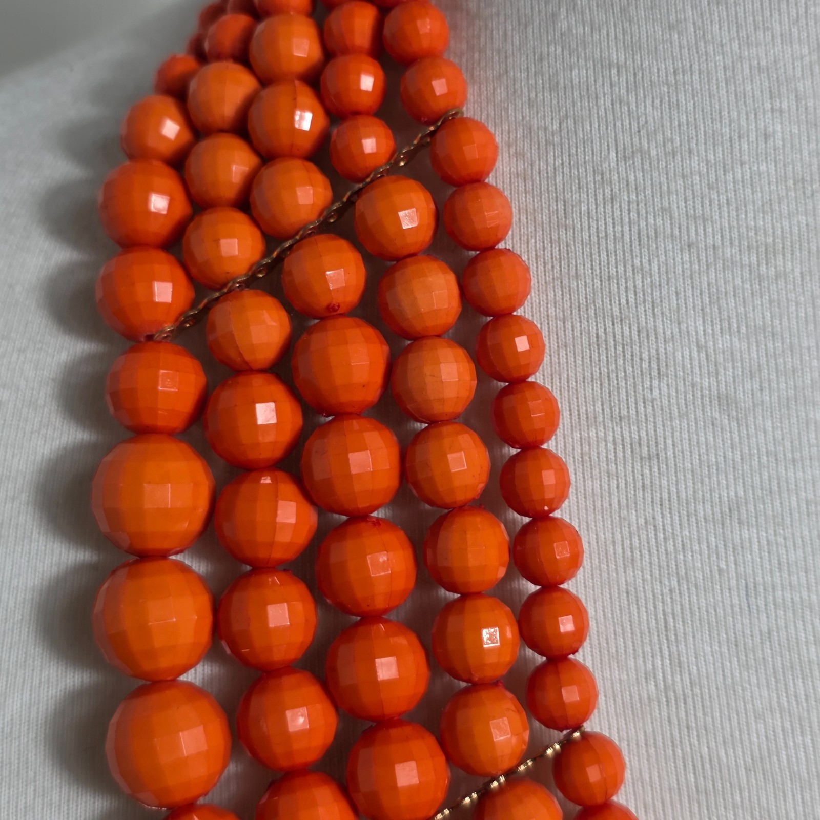 Vibrant Orange Multi-Strand Beaded Bib Necklace Graduated Layers