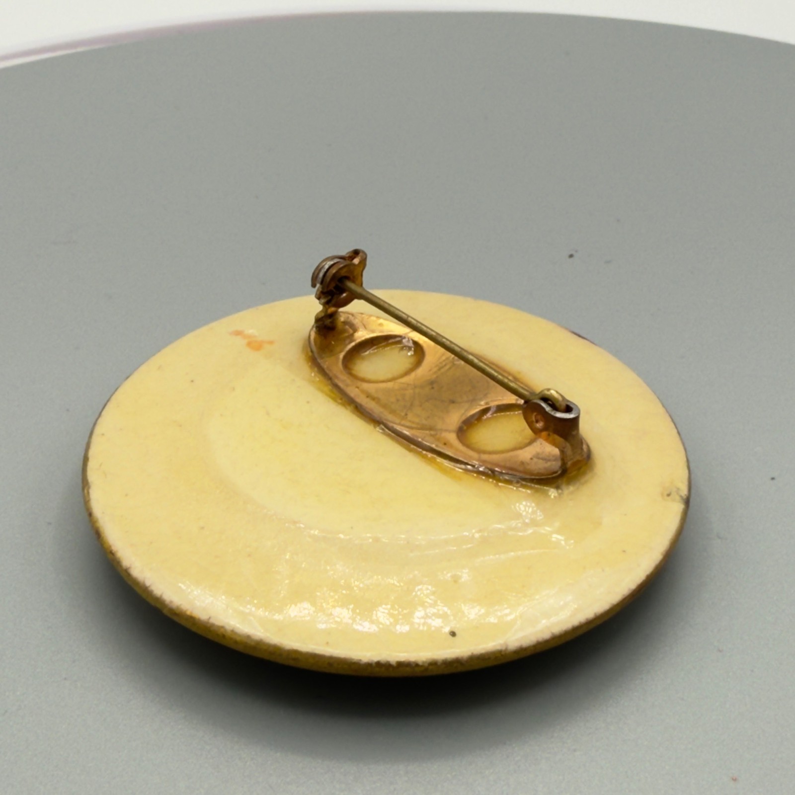 Antique Japanese Satsuma Ceramic Porcelain Hand Painted Brooch Pin Birds Flowers
