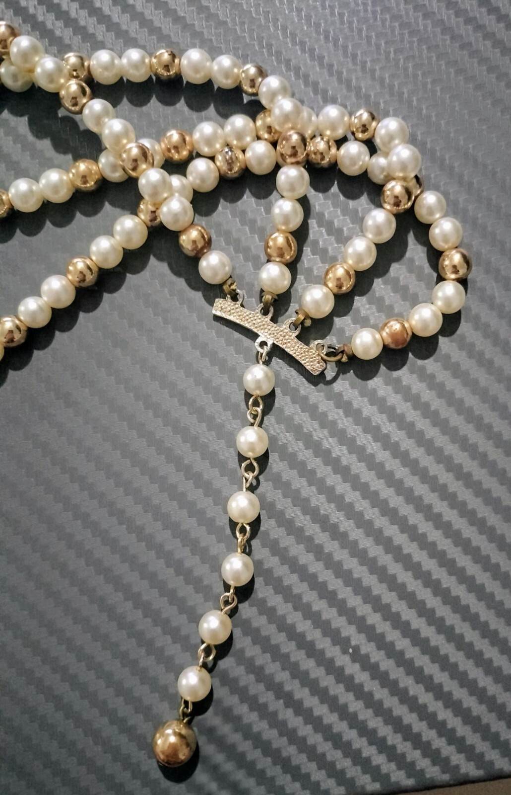 Vintage Multi Strand Faux Pearl Necklace White Gold Tone Decorative Hook Clasp 1