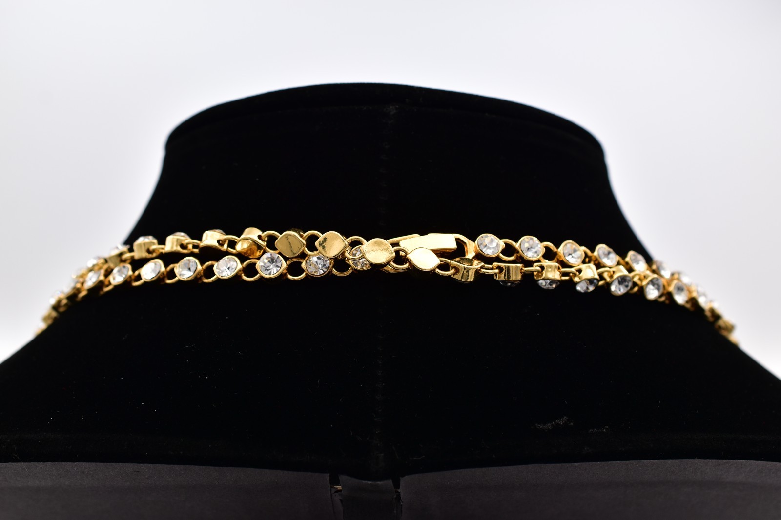 Vintage 50″ Gold Tone Clear Rhinestone Long Necklace Sparkle Crystal 1990s Bin3D