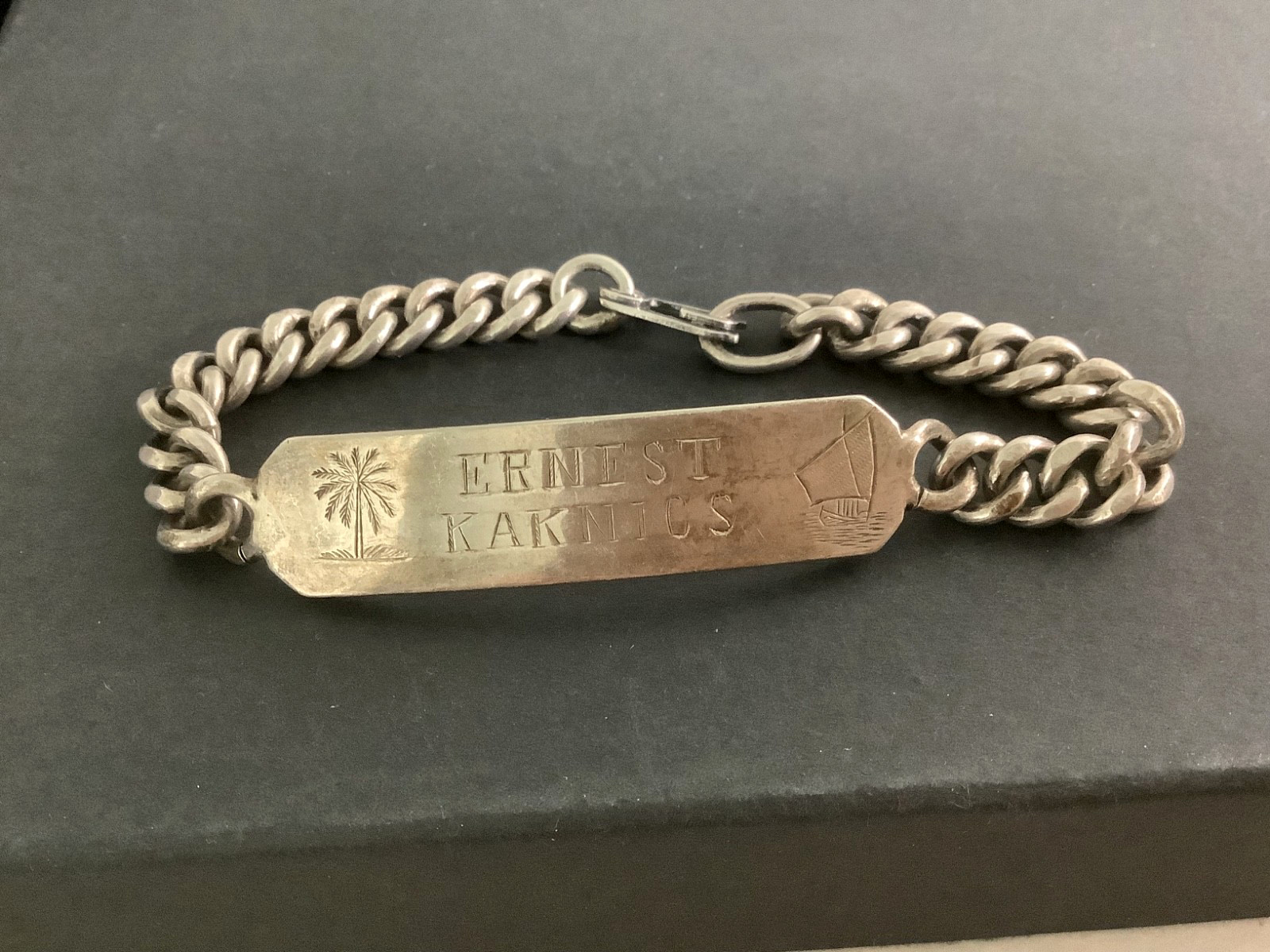VTG Mens Heavy Sterling Silver Marine Navy Radio Officer ID bracelet 7.25″ 30g