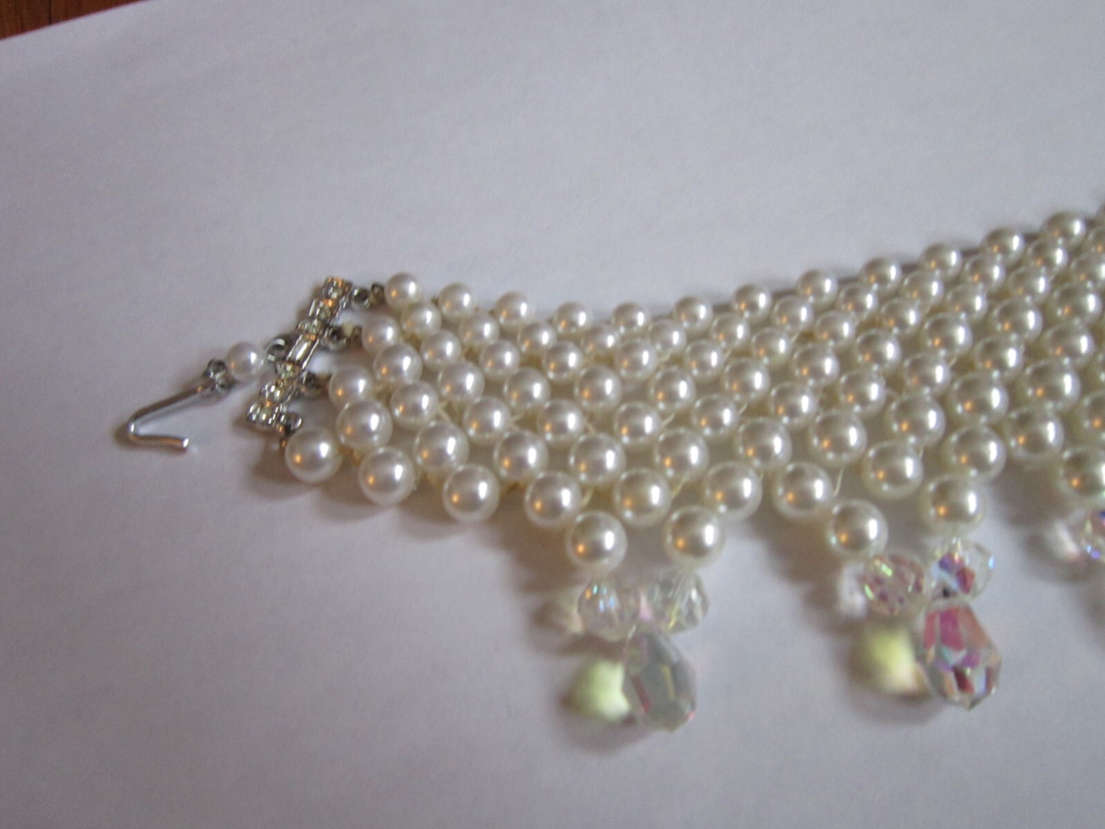 Vtg Faux Pearl Crystal Bead Choker Necklace Layered Bib Statement Wedding Retro