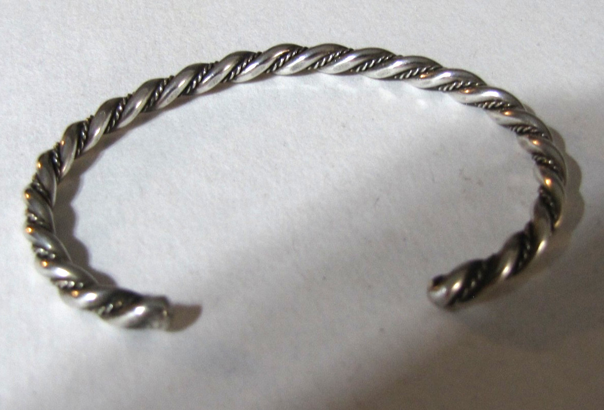 Vintage Sterling Silver Twist Rope Cuff Bracelet Minimalist Southwest Stackable