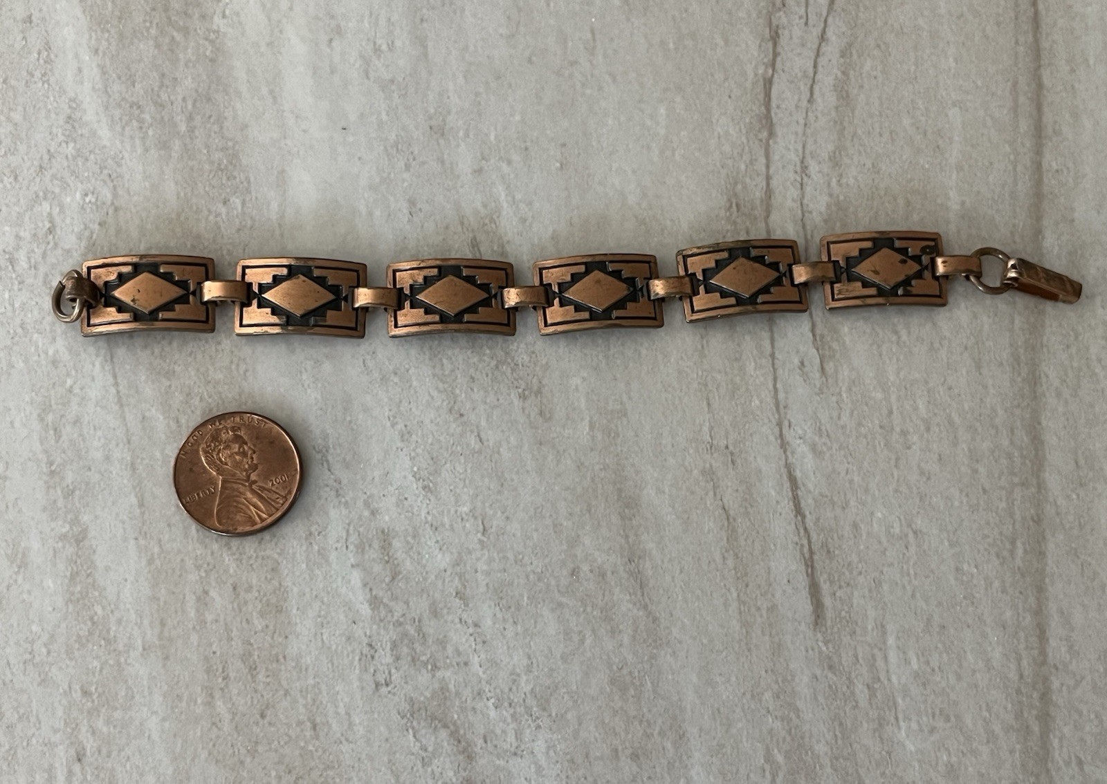VTG Southwestern Style Rectangular Copper 6 1/4” Panel Link Bracelet Geometric