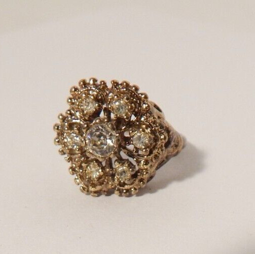 Vintage Uncas 18KHGE Yellow Gold-Plated Clear Rhinestone Size 5 Ring signed NICE