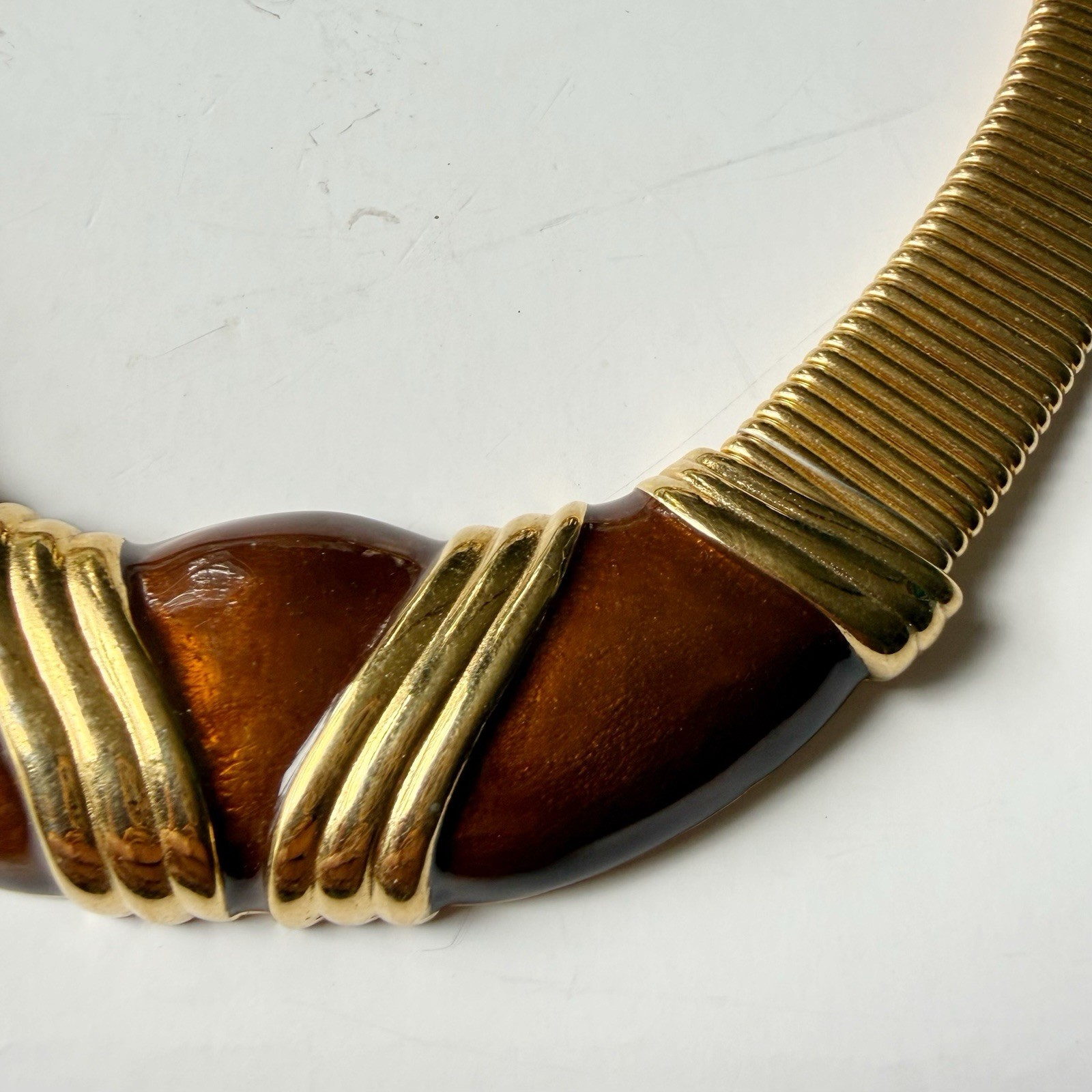Vintage Morgan Taylor Bronze Enamel Goldtone Omega Collar Necklace