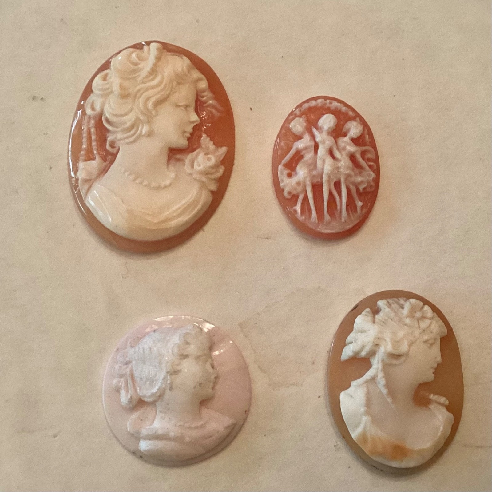Lot of 4 Unmounted Antique & Vintage Carved Shell Cameos – SALE PRICED