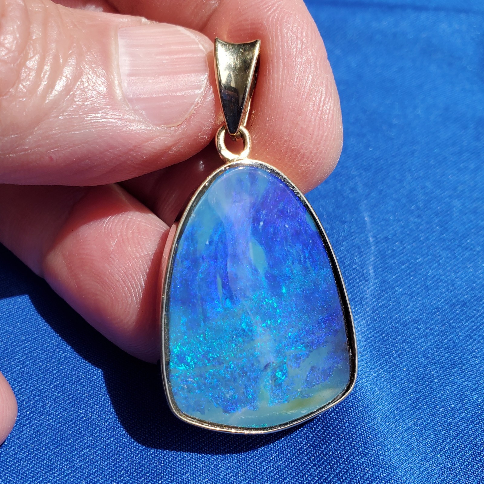 Original EARTH MINED Black Australian OPAL Bezel Set Pendant Deco SOLID 14K GOLD