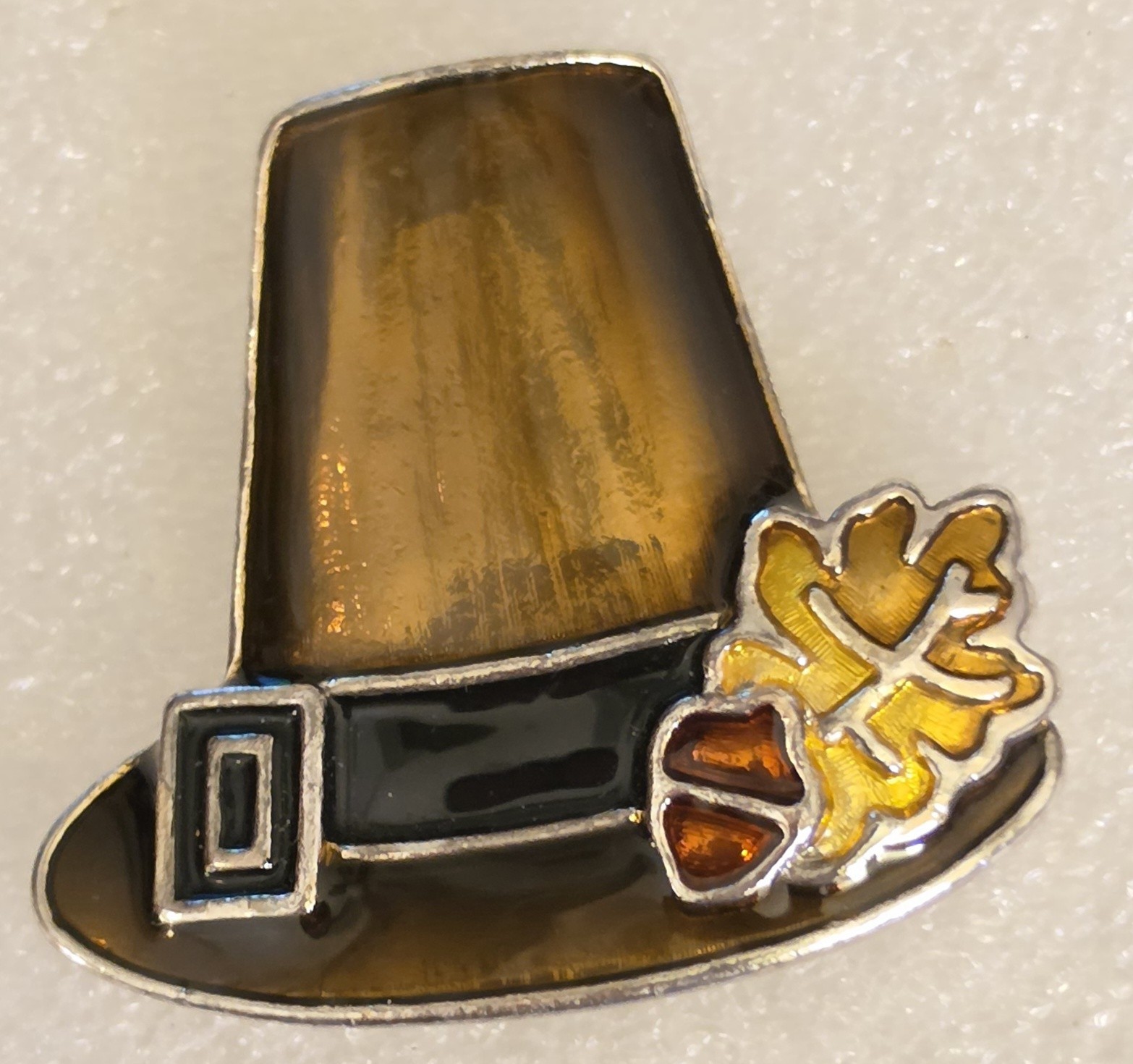 Vintage signed MONET Brown Enamel Figural Pilgrim’s Hat Brooch