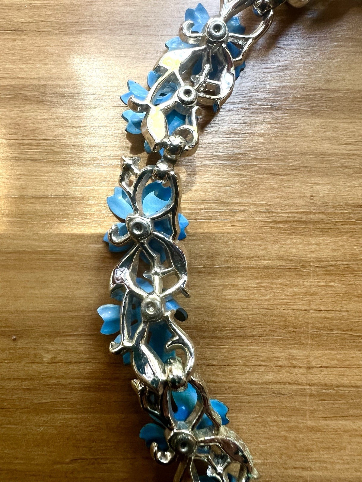 Trifari Mid-Century Turquoise Enamel Floral Choker Necklace; Signed; c. 1950-55