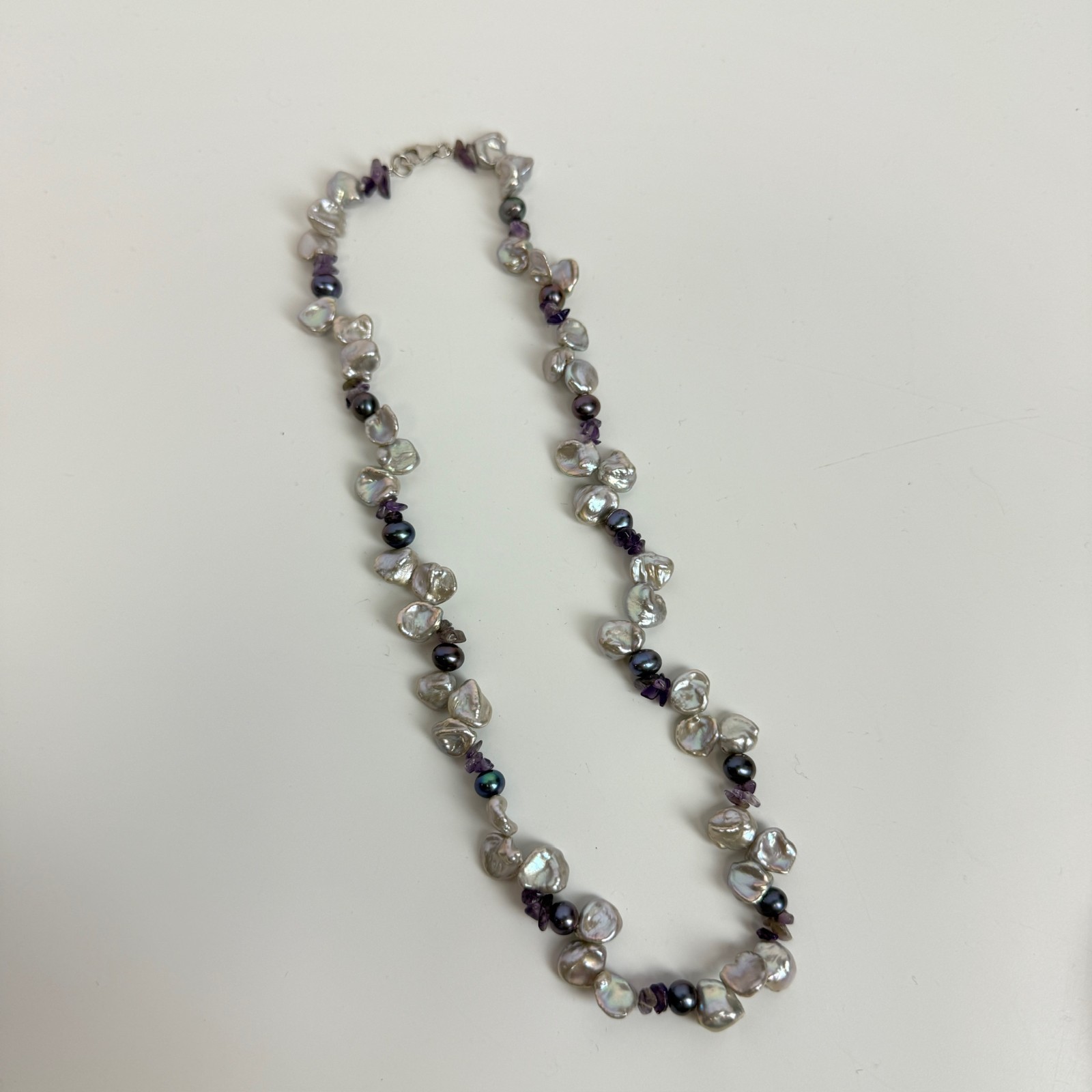 Freshwater Keshi Pearl OP Signed Sterling Silver Lavender Purple 16″ Necklace
