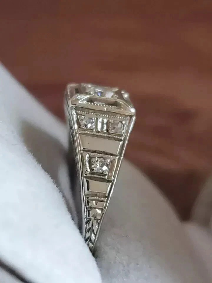 2.5CtArt Deco Style Round Lab Created Diamond Engagement 14K White Gold FN Ring