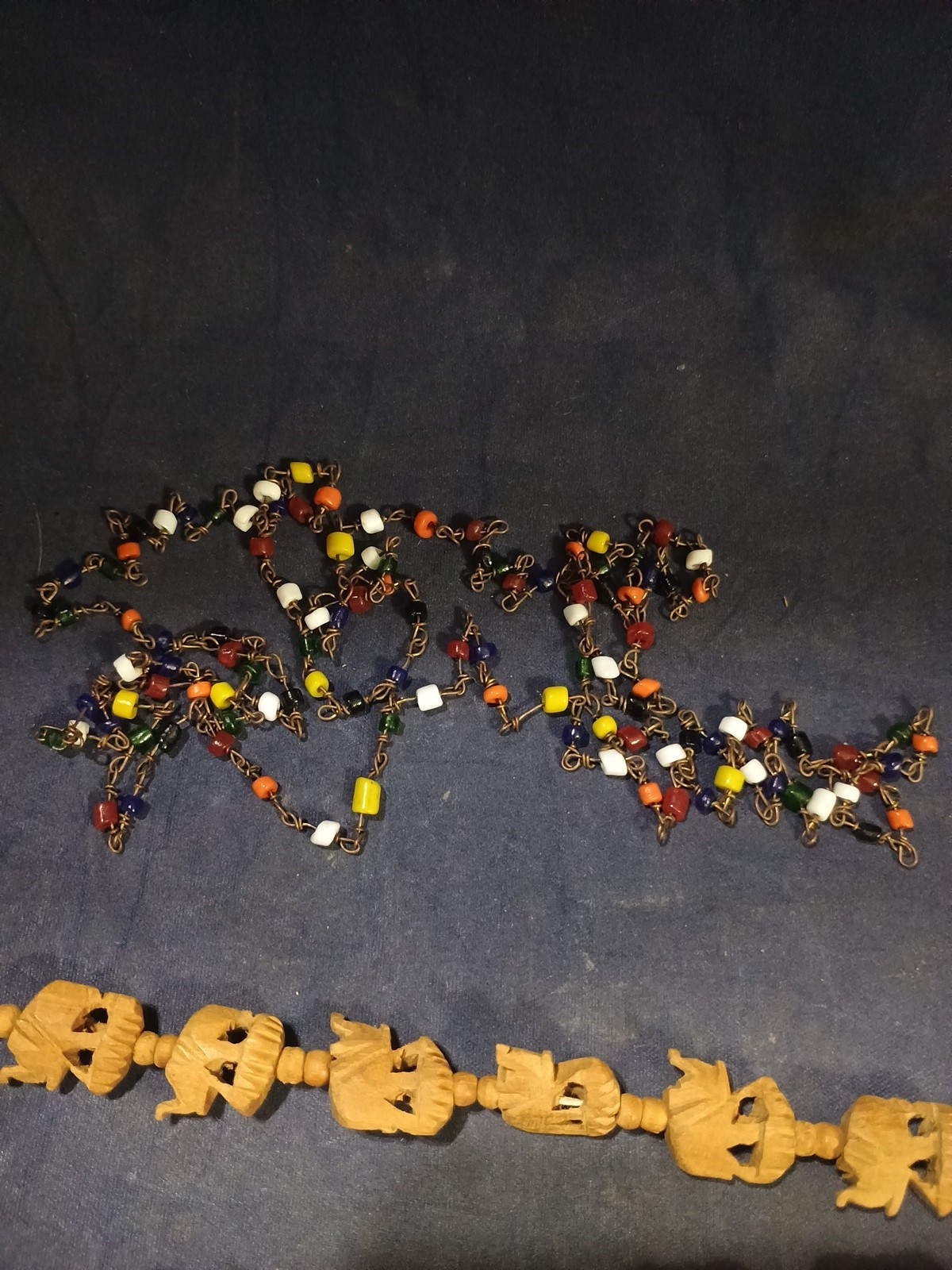 1 Vtg Carved Wooden African Elephant Necklace,Plus 3 Beaded Necklaces.