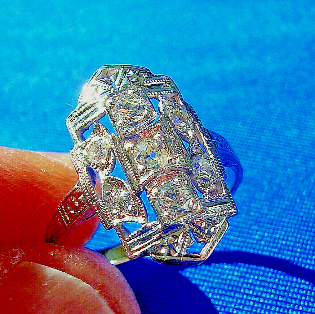 Original EARTH MINED DIAMOND Deco Engagement Ring Vintage Style 14K WHITE GOLD 6
