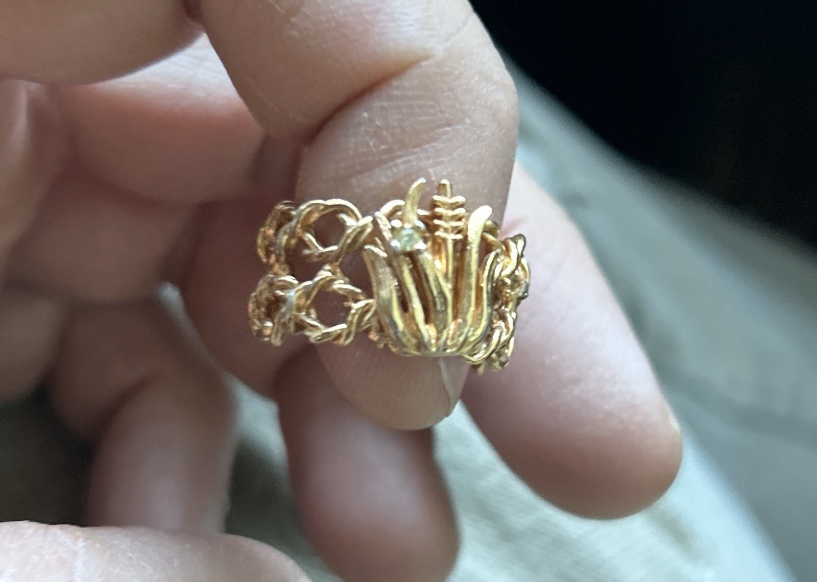 Vintage 18K Gold Plated Diamond Ring – 6g Sculptural Estate Piece Unique Artisan