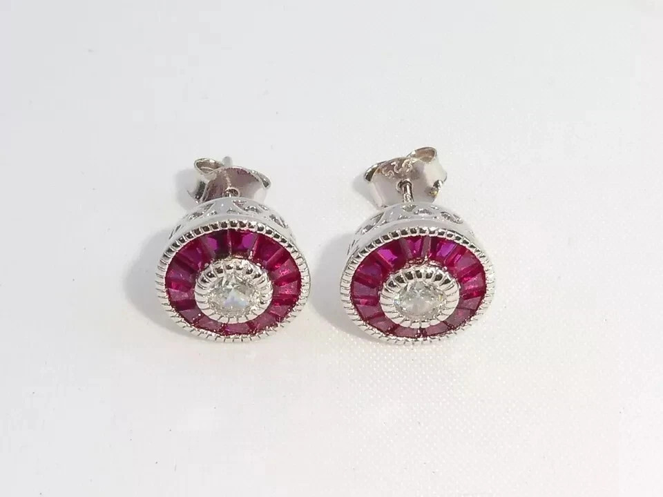 Art Deco Style Lab Created Diamond Wedding Anniversary 14K White Gold FN Earring