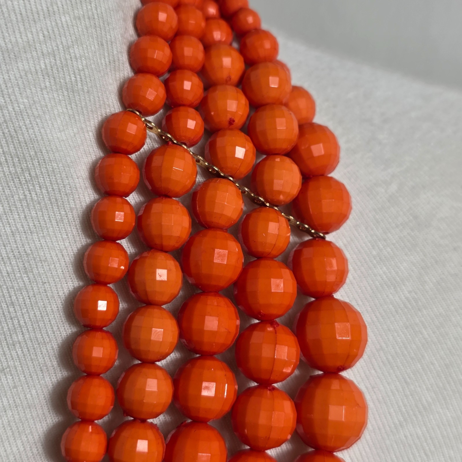 Vibrant Orange Multi-Strand Beaded Bib Necklace Graduated Layers