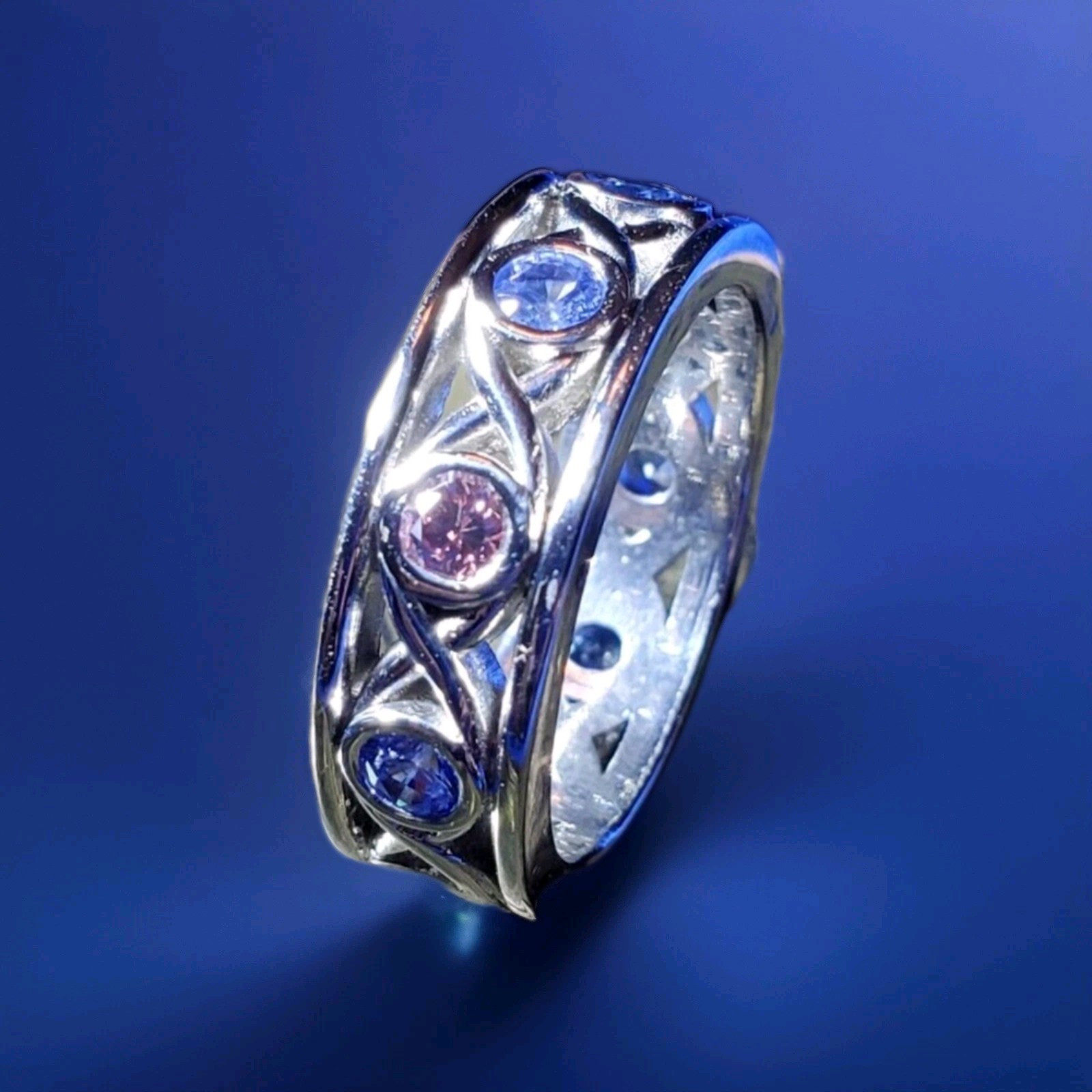 EARTH MINED NATURAL Color PINK DIAMOND Sapphire Band Deco PLATINUM Etenity Ring
