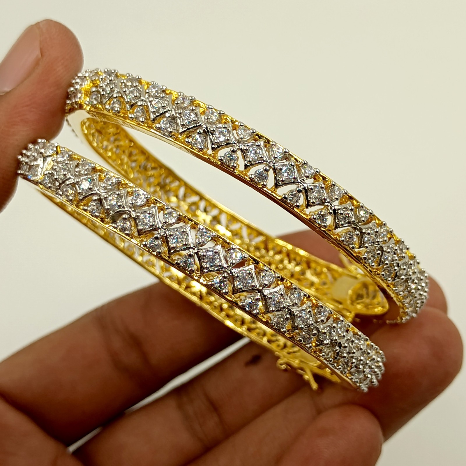 Traditional Indian Bangle Set 22K Gold Plated White CZ Bridal Wedding Jewelry